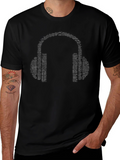 Music Headphones Word Art Black T-Shirt