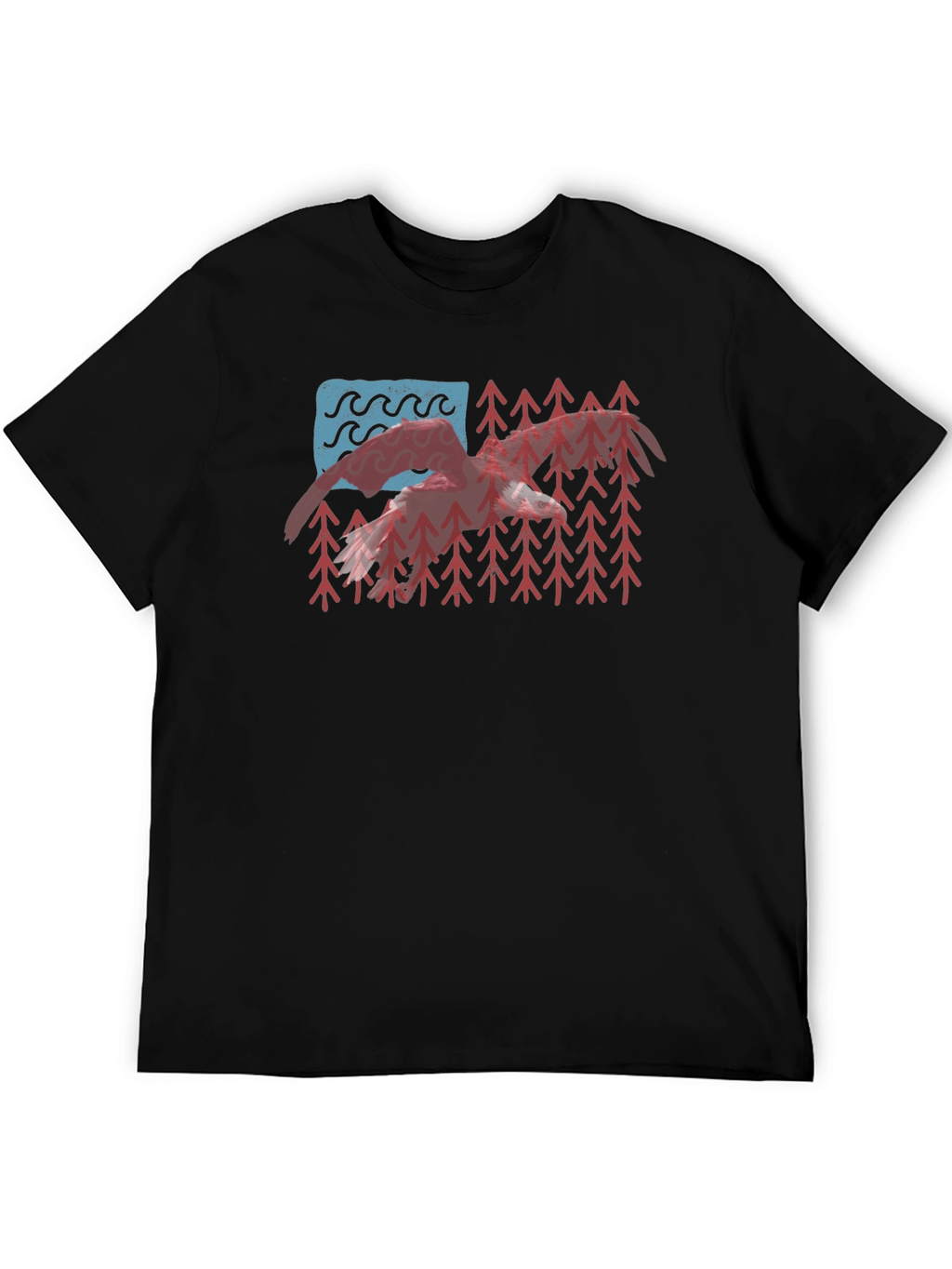 USA Flag Mountain & Wave Graphic Black T-Shirt