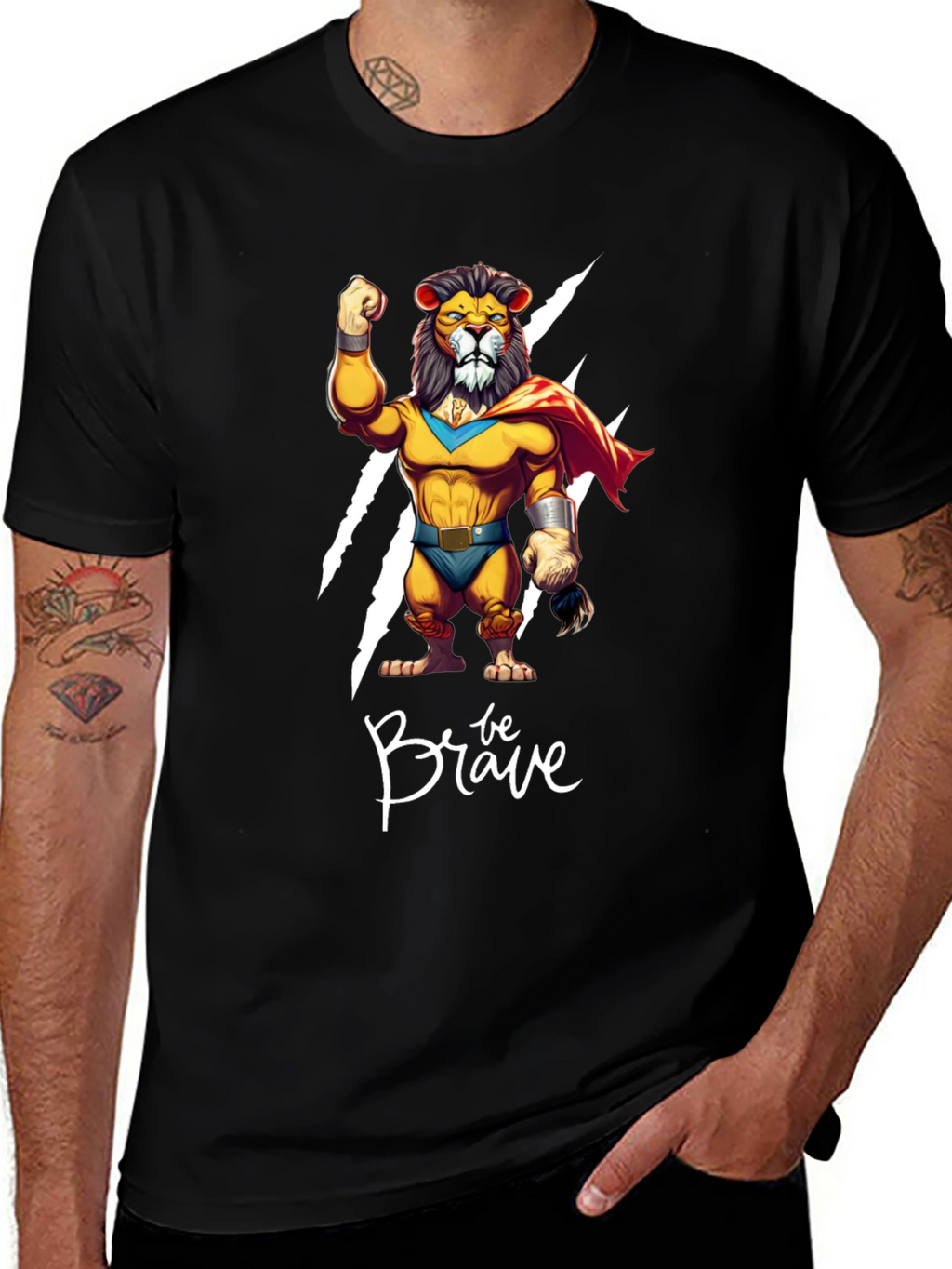 Be Brave Lion T-Shirt - Cartoon Superhero Style