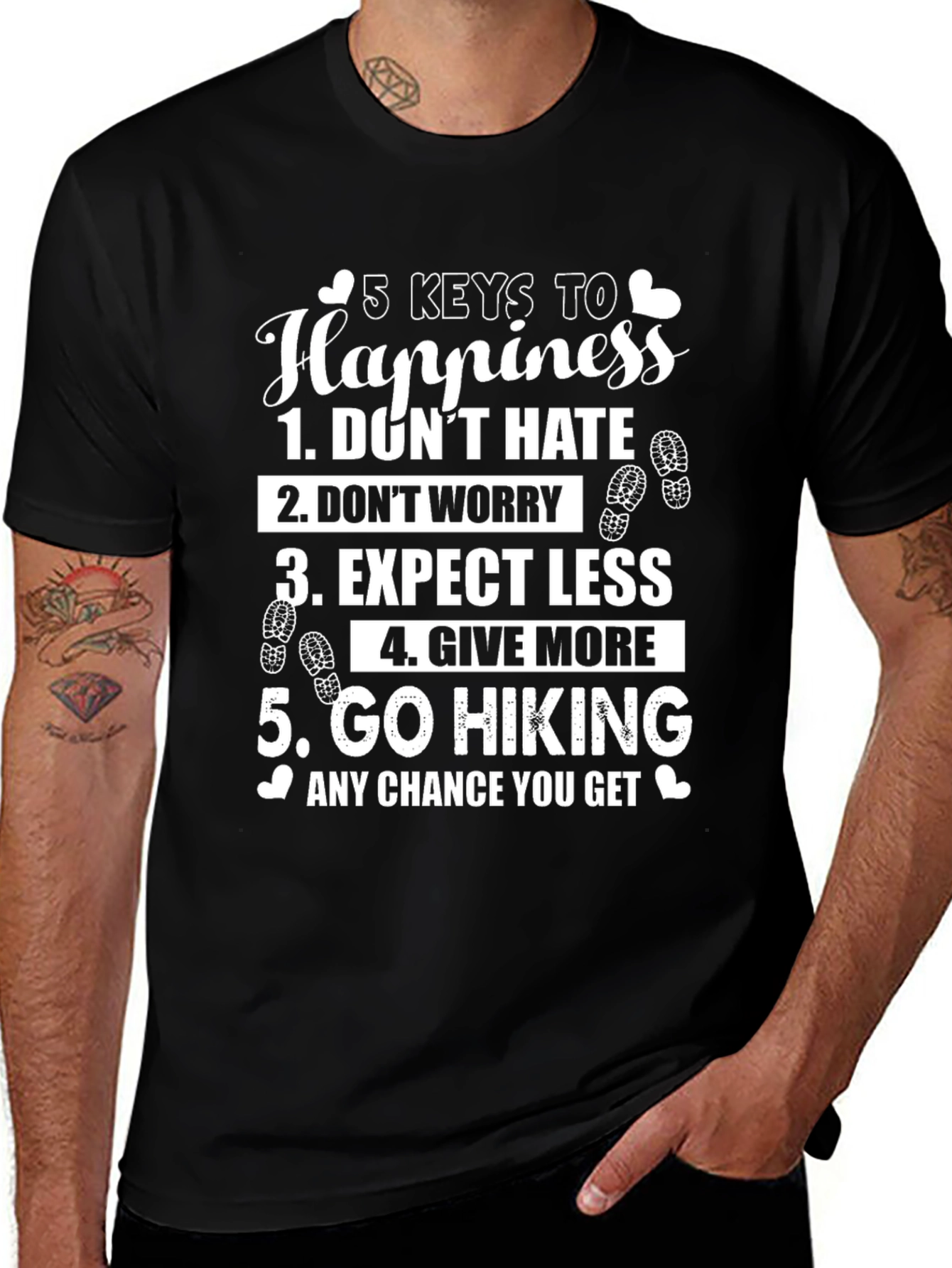 5 Keys to Happiness Hiking T-Shirt - Positive Message Tee