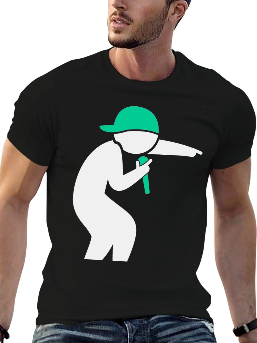 Cool Black T-Shirt with Green Icon Design