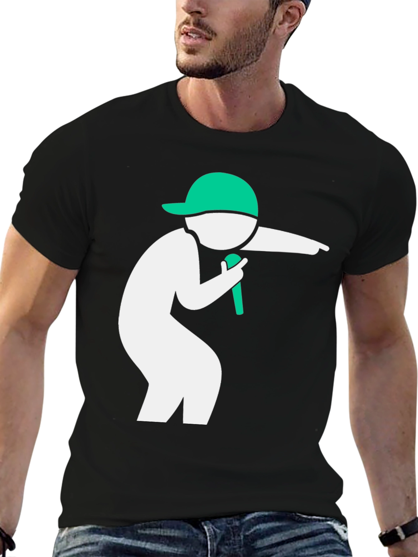Cool Black T-Shirt with Green Icon Design