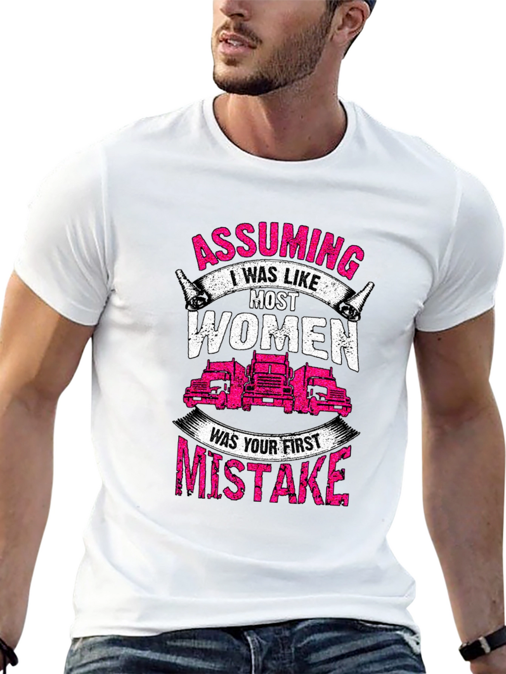 Trucker Woman Graphic Tee - Assuming First Mistake
