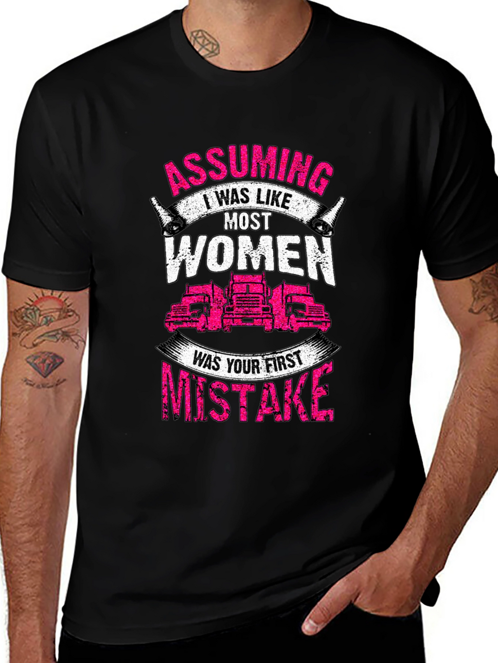 Trucker Woman Graphic Tee - Assuming First Mistake