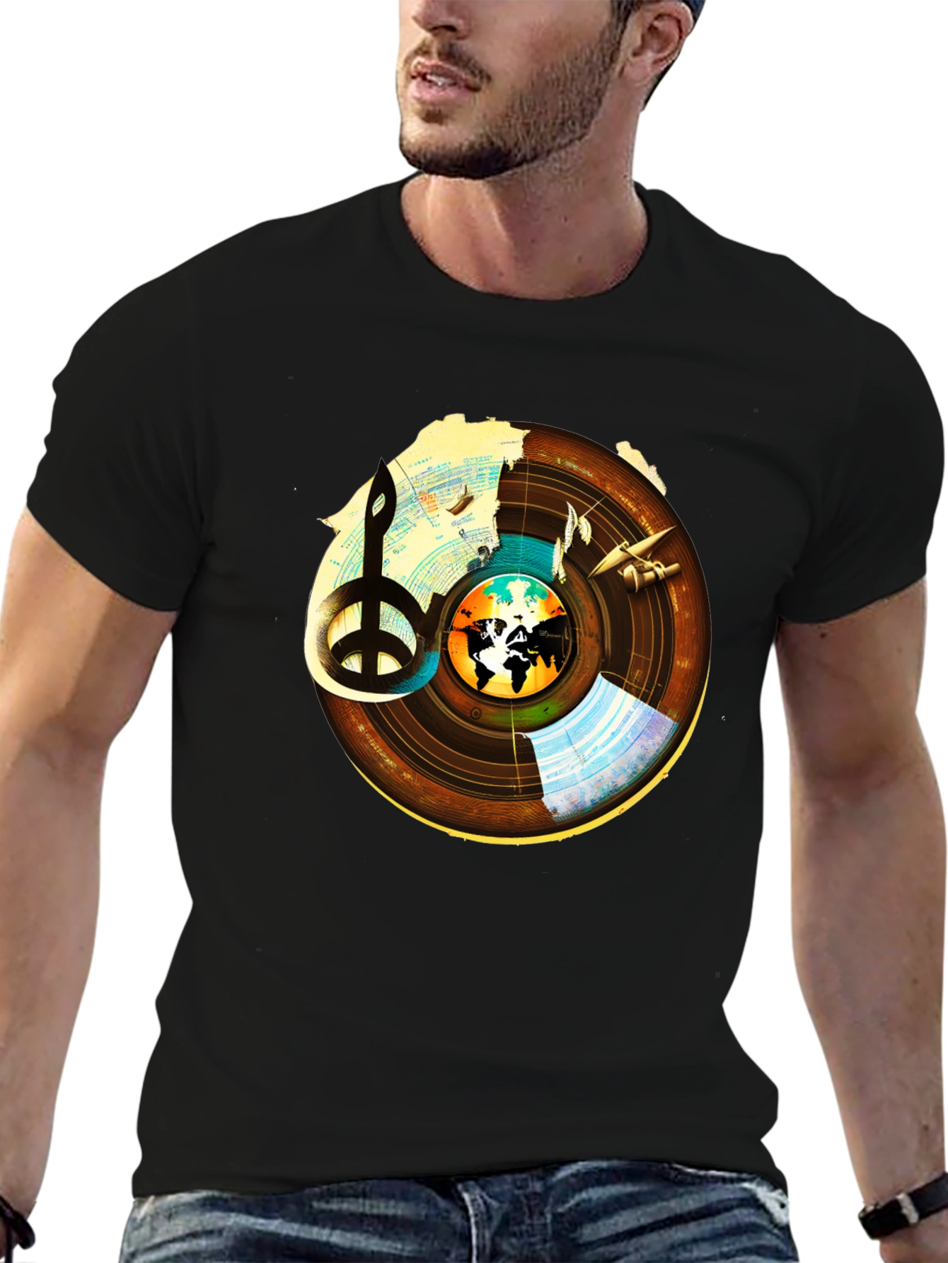 Peace & Music T-Shirt: World Vinyl Graphic Tee