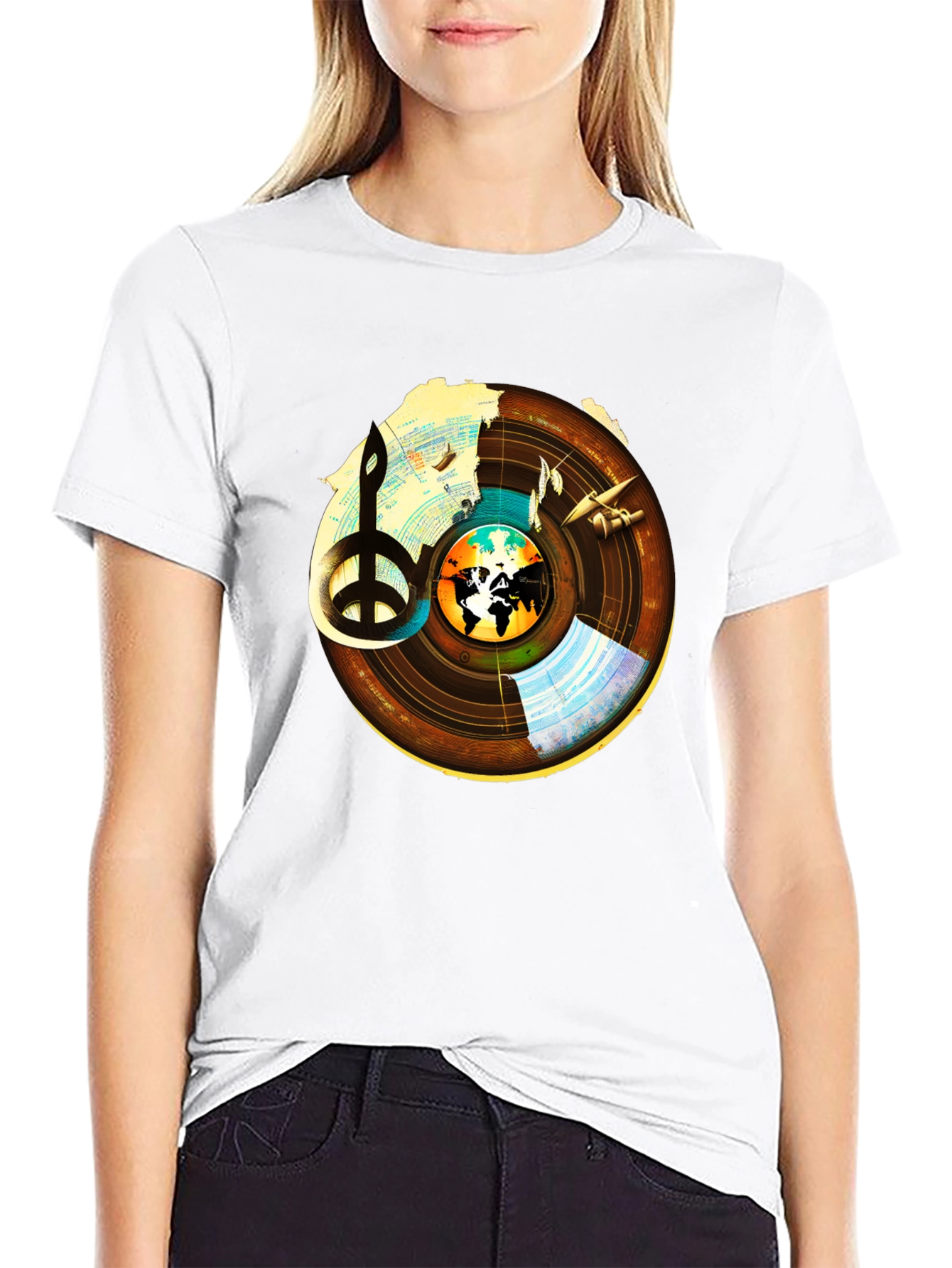 Peace & Music T-Shirt: World Vinyl Graphic Tee