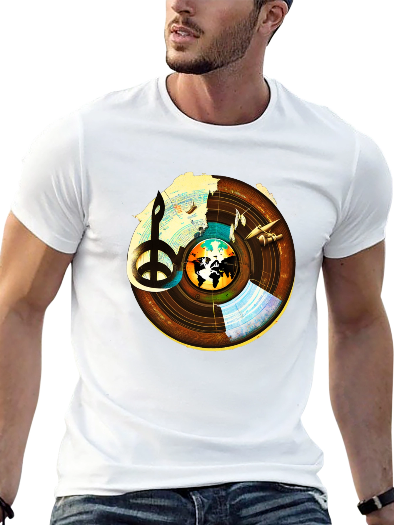 Peace & Music T-Shirt: World Vinyl Graphic Tee