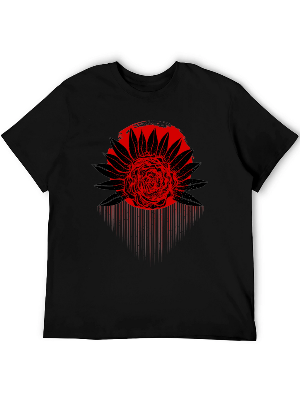 Red Floral Graphic Black T-Shirt