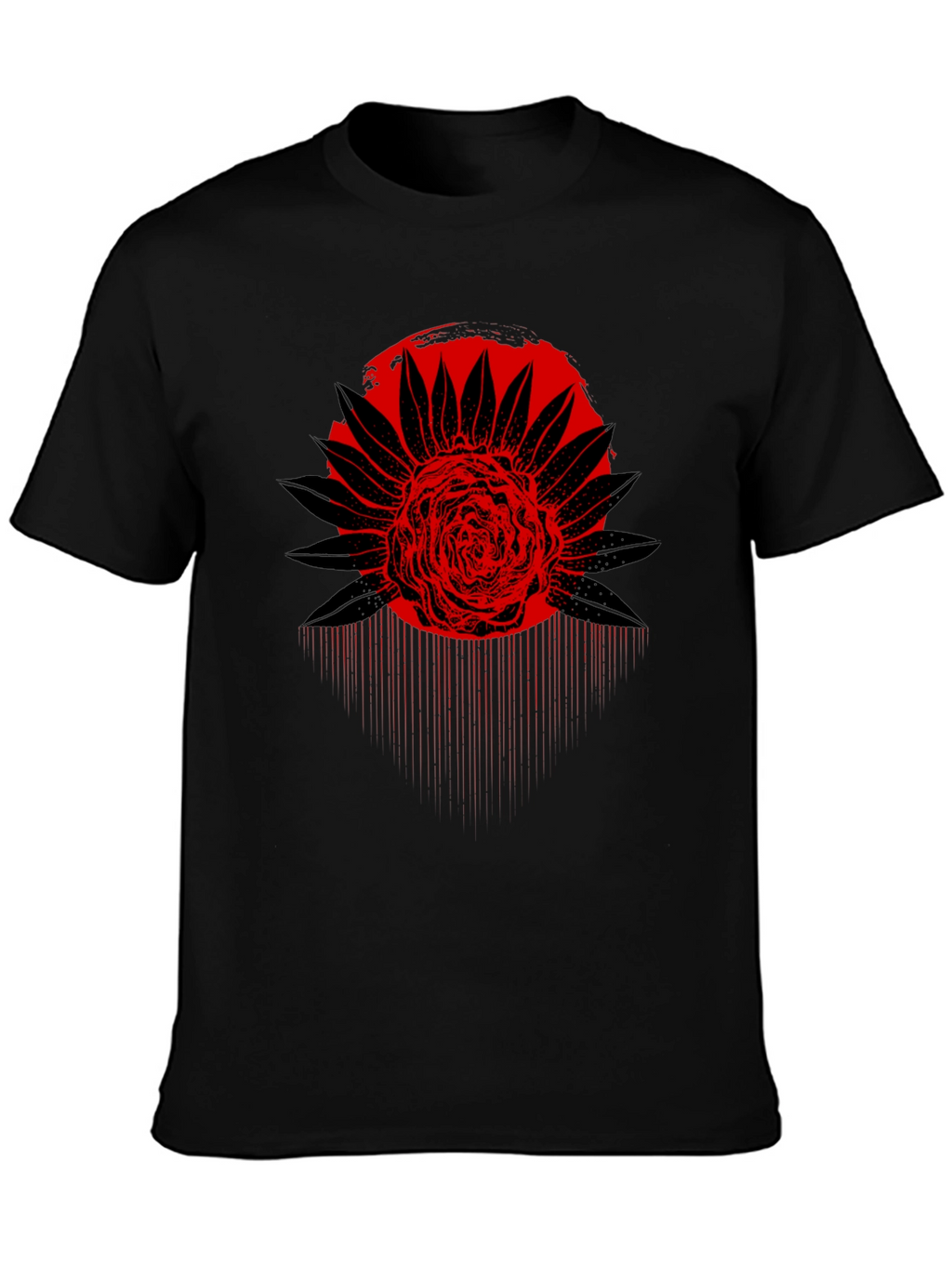 Red Floral Graphic Black T-Shirt