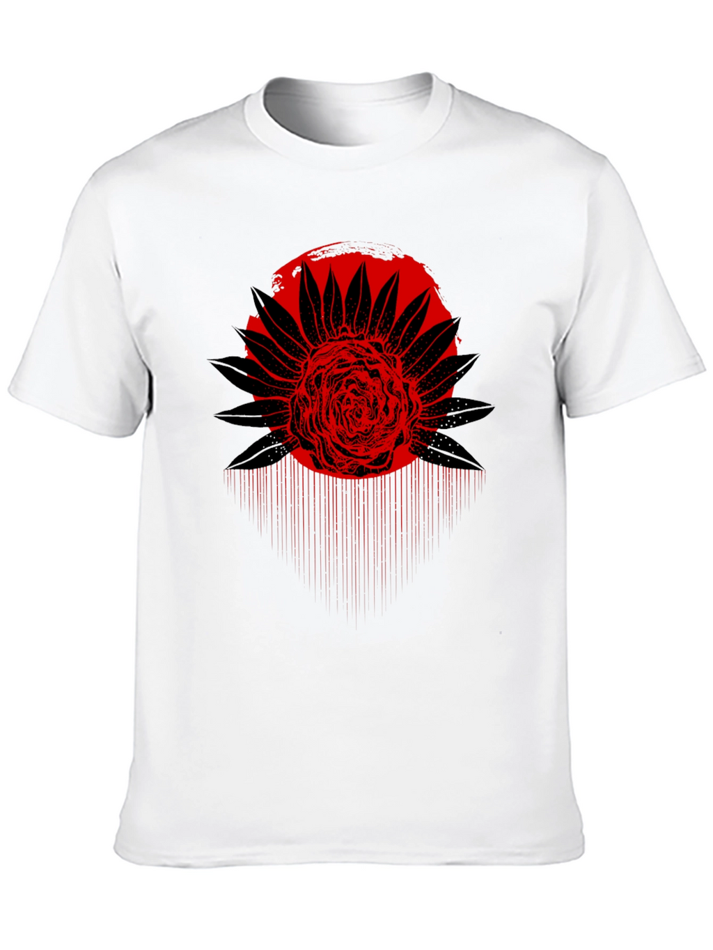 Red Floral Graphic Black T-Shirt
