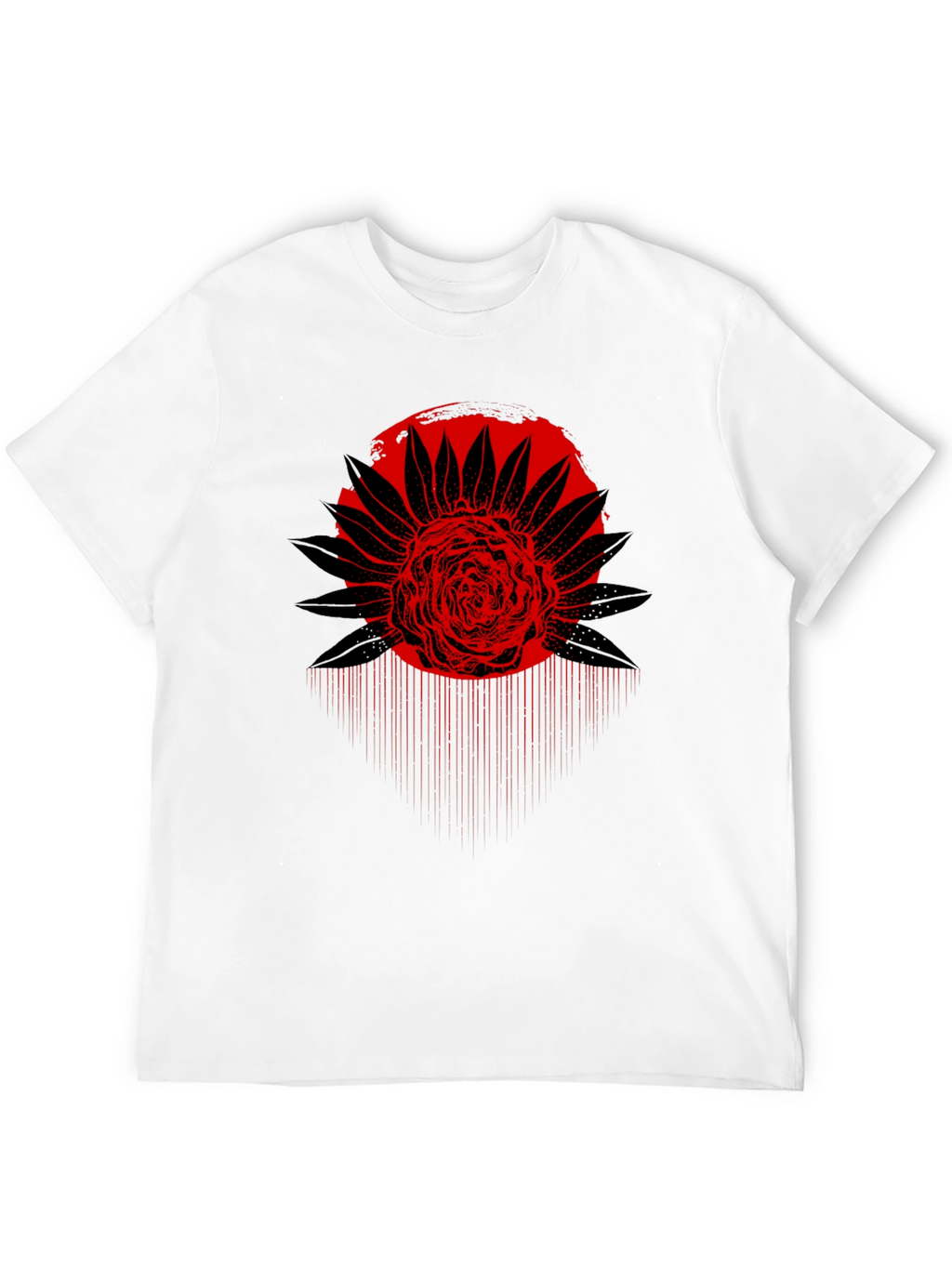 Red Floral Graphic Black T-Shirt