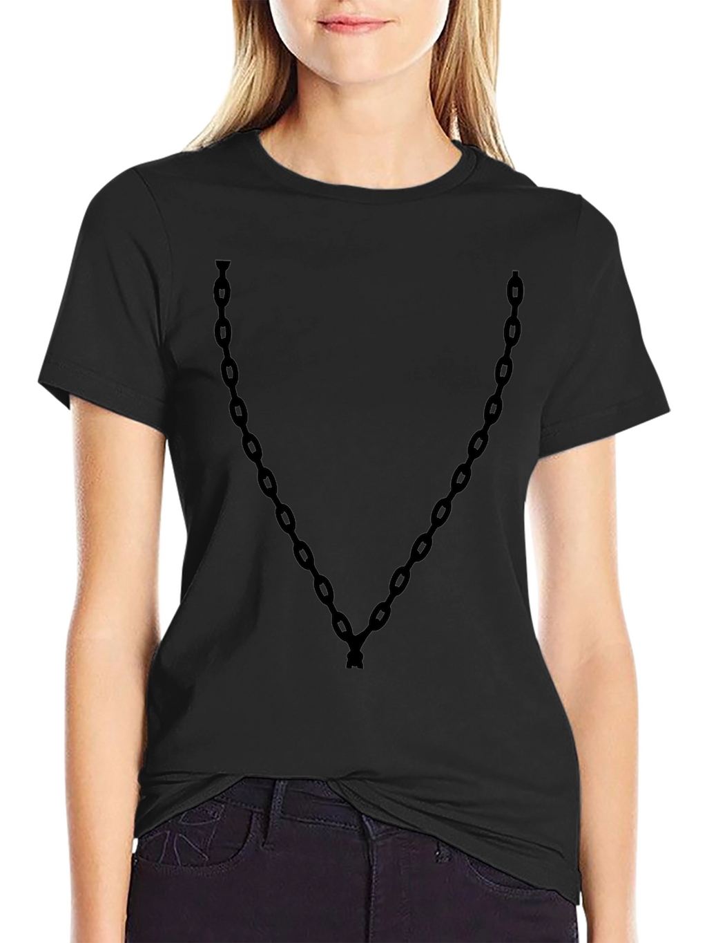 Black T-Shirt with Chain Graphic