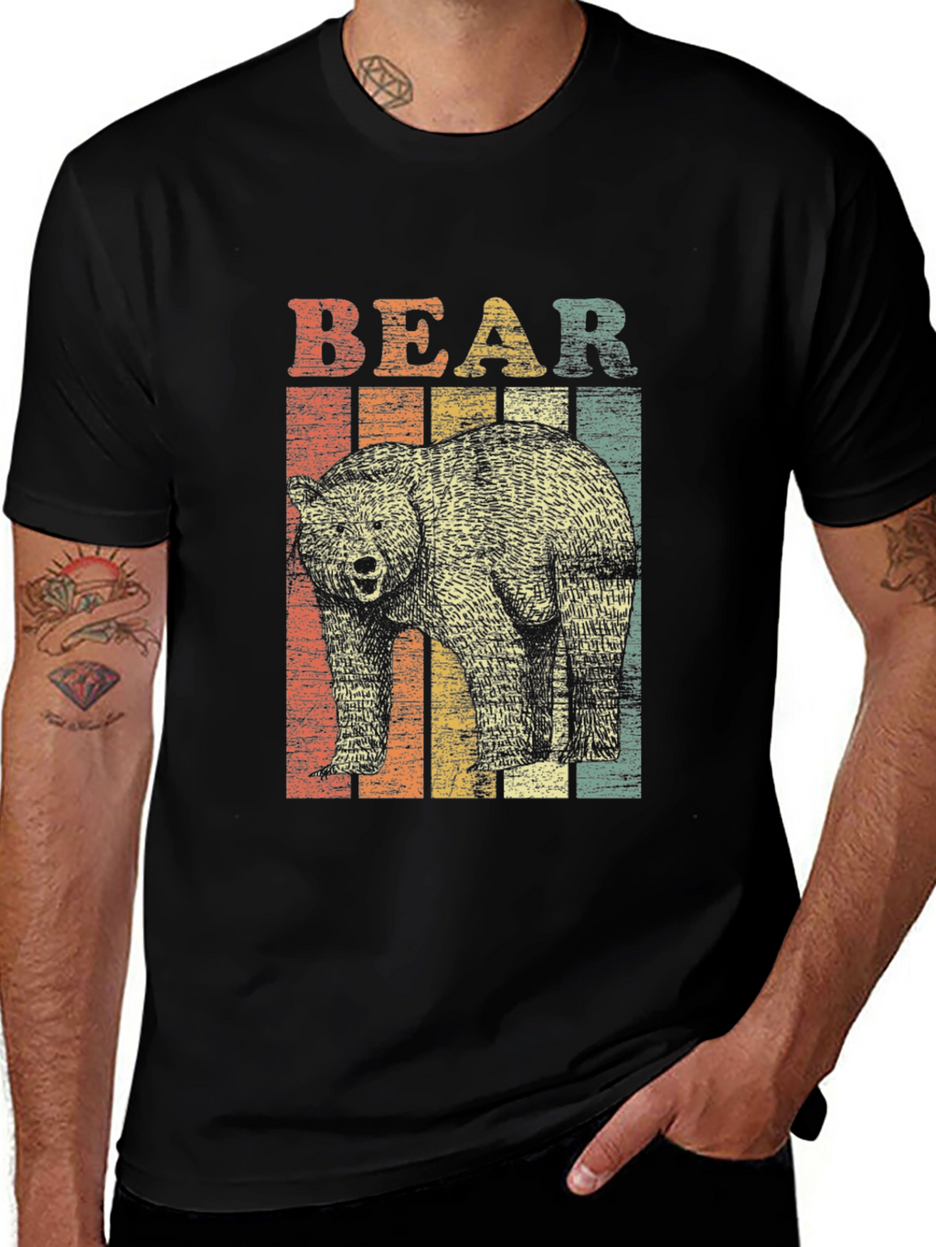 Retro Bear Graphic T-Shirt - Unisex Black Tee