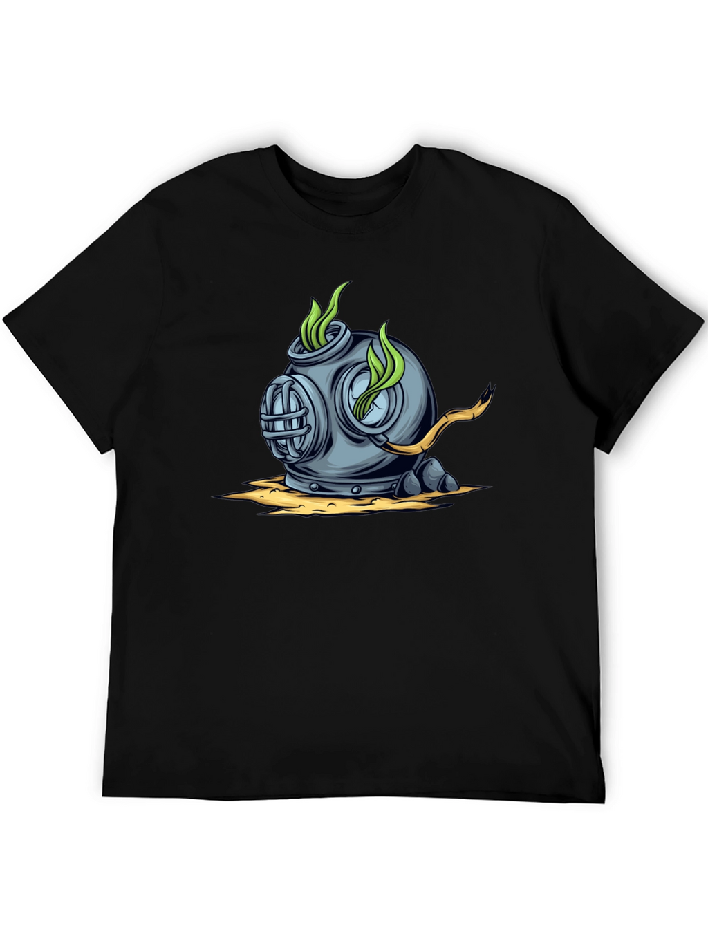 Retro Diver Helmet Graphic Tee - Black Cotton T-Shirt