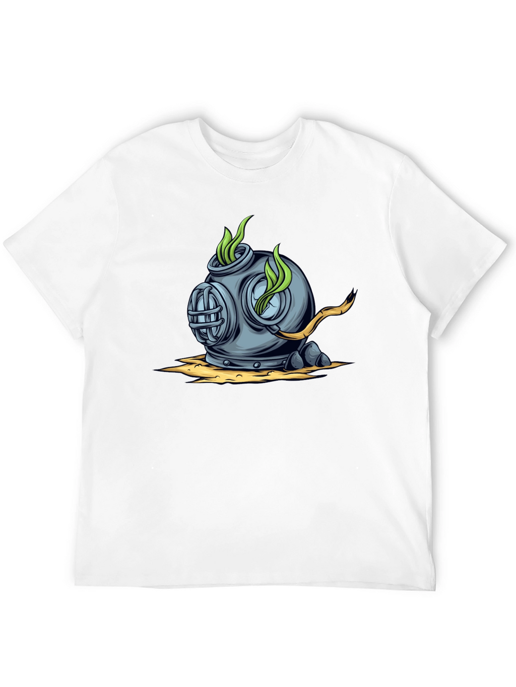 Retro Diver Helmet Graphic Tee - Black Cotton T-Shirt