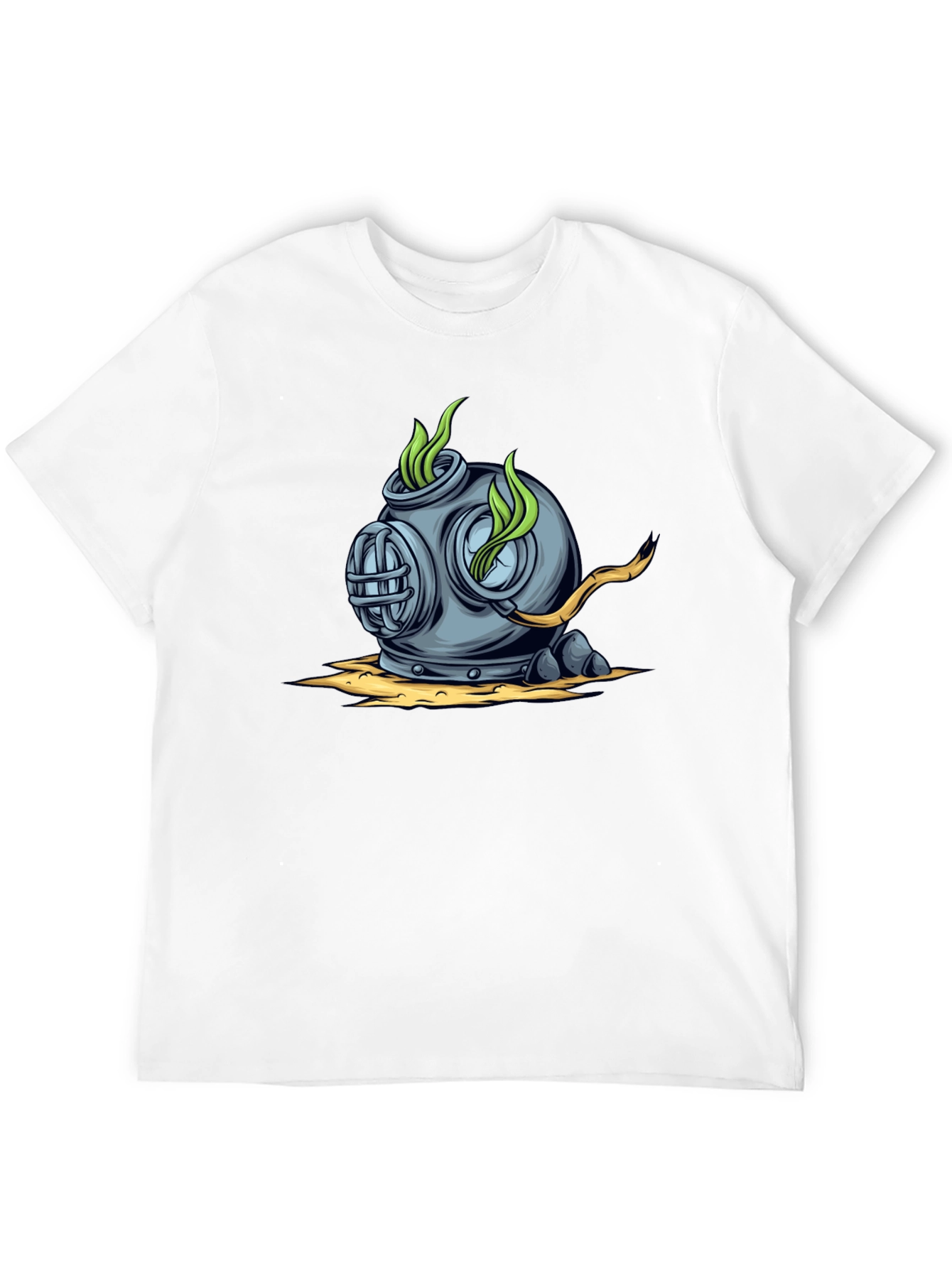 Retro Diver Helmet Graphic Tee - Black Cotton T-Shirt