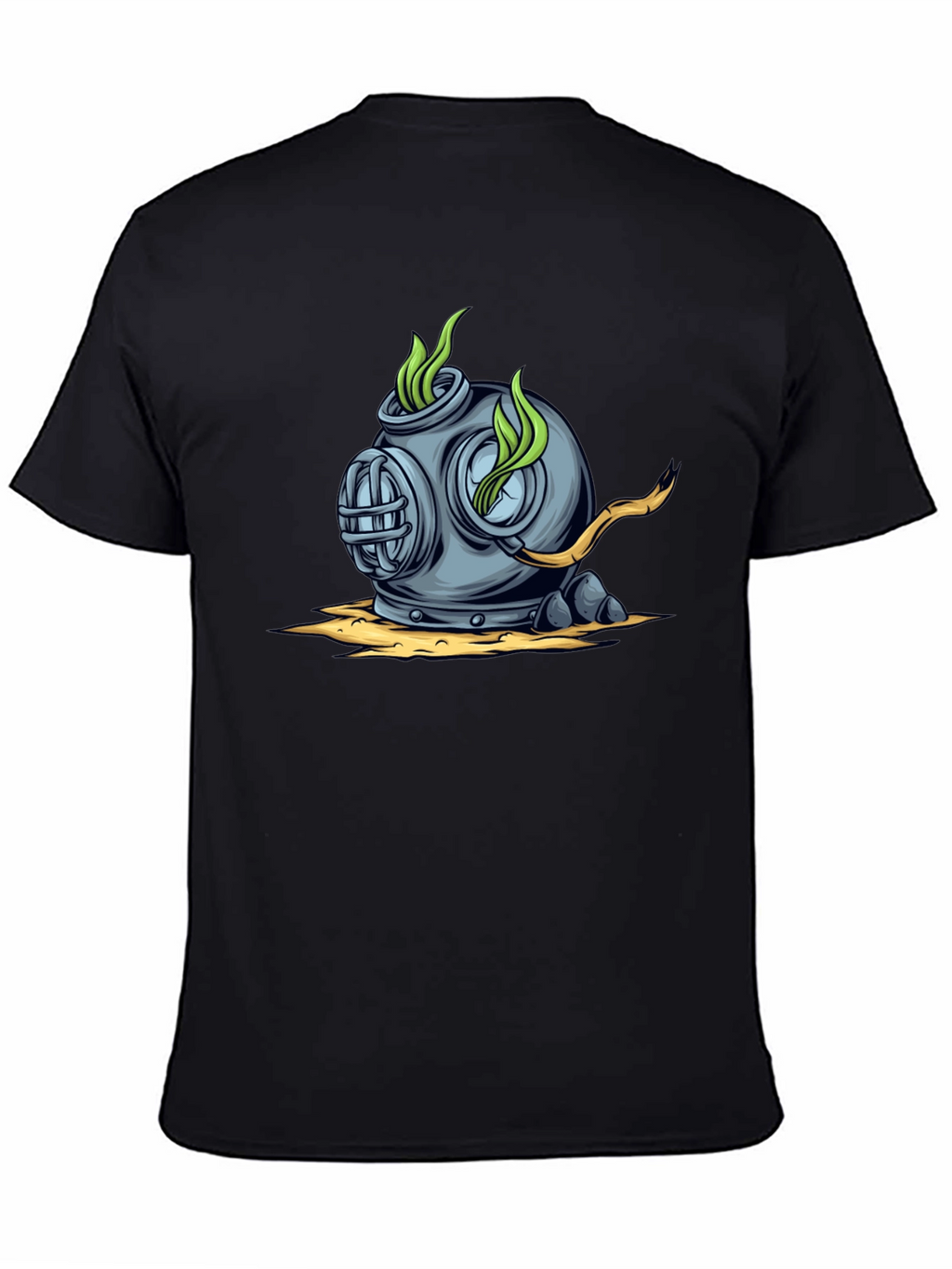 Retro Diver Helmet Graphic Tee - Black Cotton T-Shirt