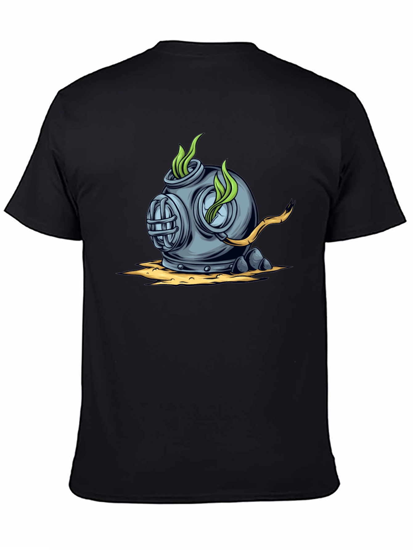 Retro Diver Helmet Graphic Tee - Black Cotton T-Shirt