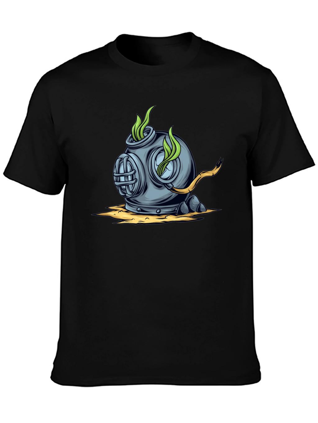 Retro Diver Helmet Graphic Tee - Black Cotton T-Shirt