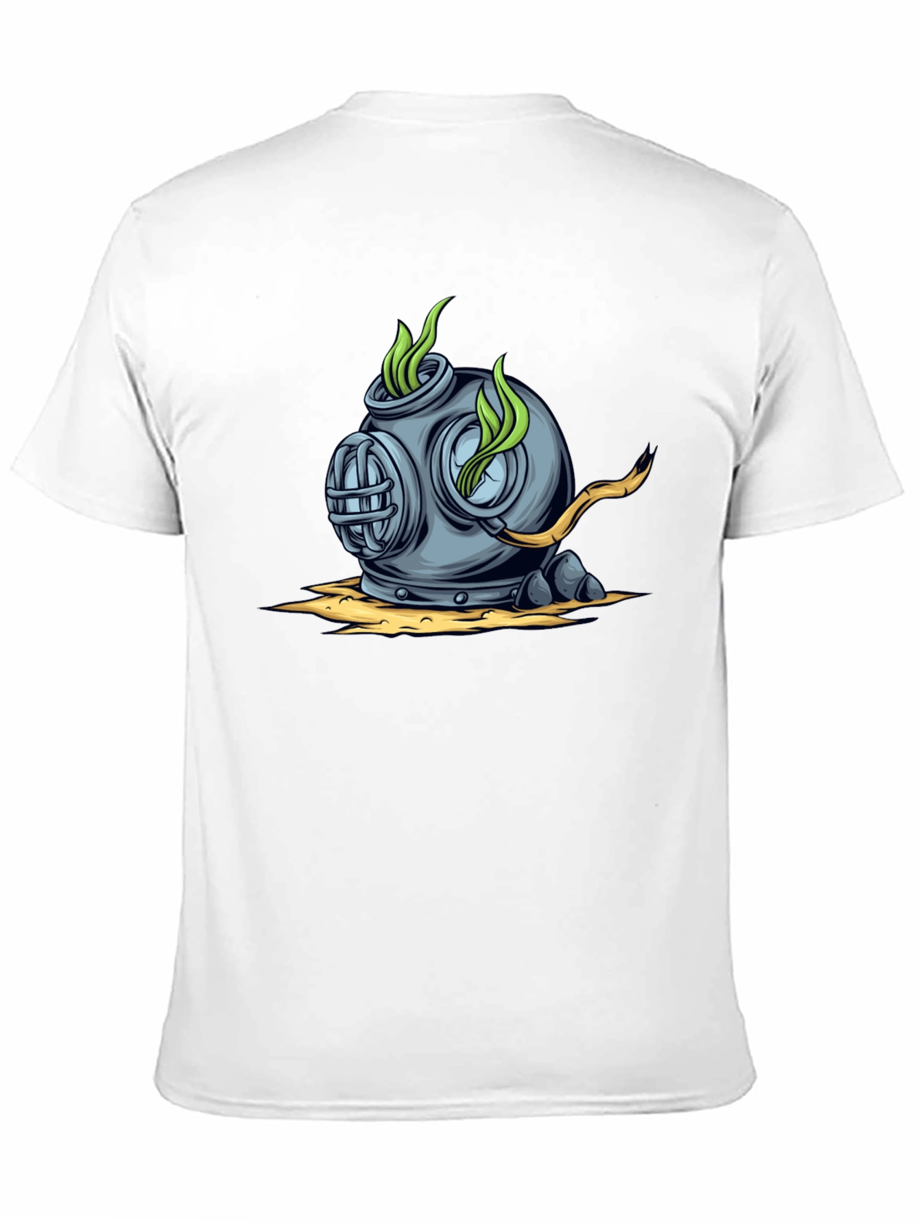 Retro Diver Helmet Graphic Tee - Black Cotton T-Shirt