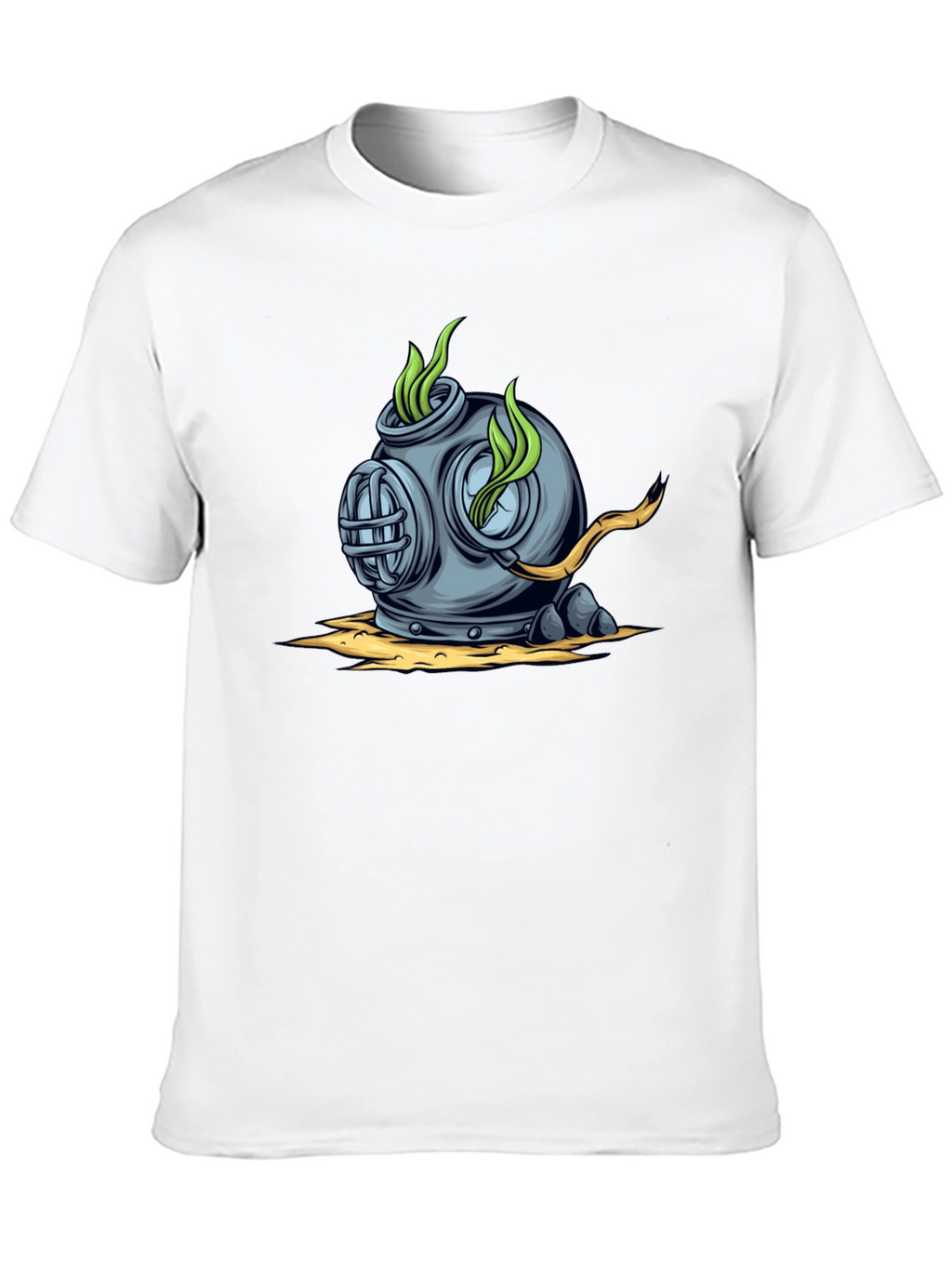Retro Diver Helmet Graphic Tee - Black Cotton T-Shirt