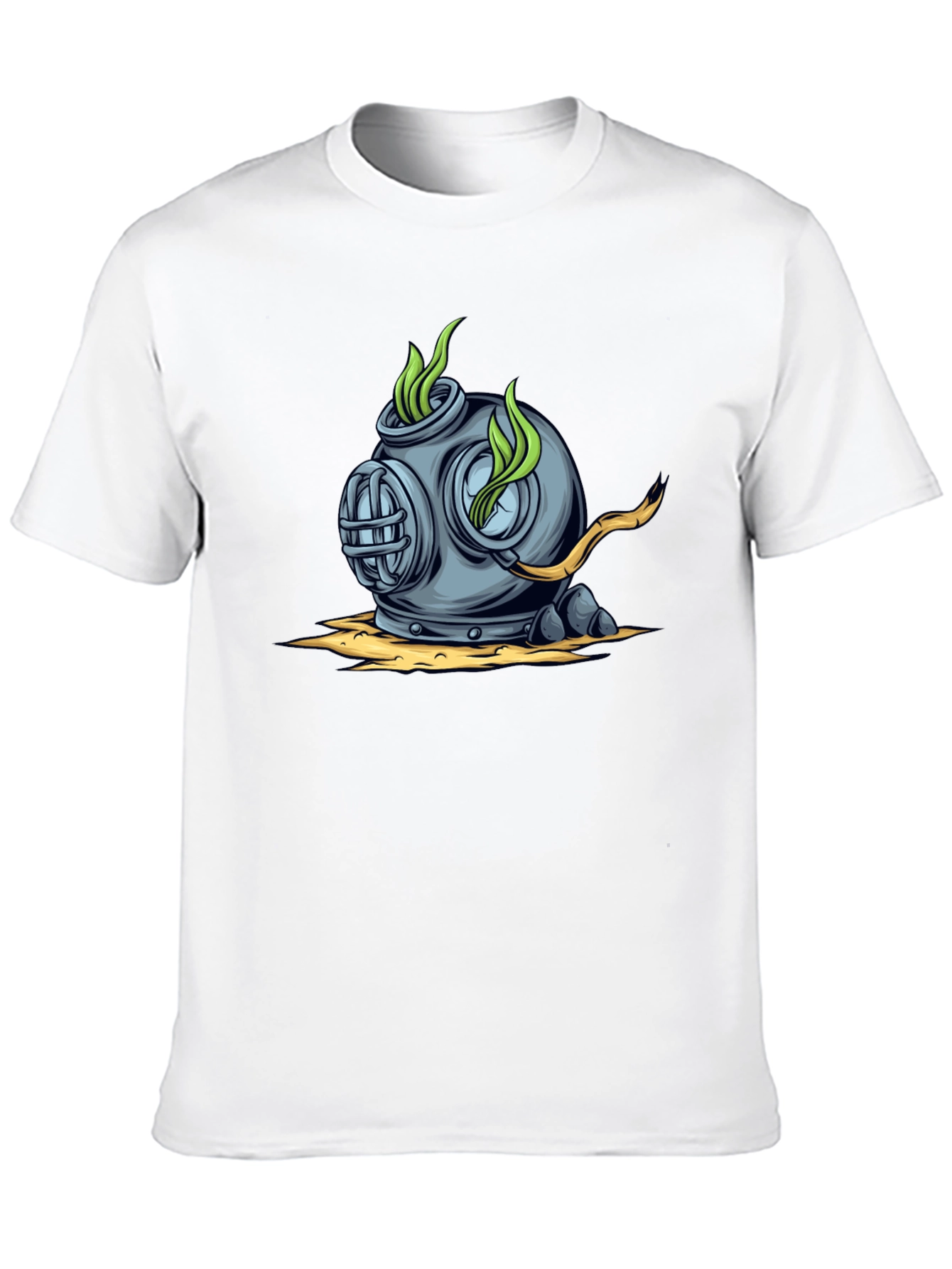 Retro Diver Helmet Graphic Tee - Black Cotton T-Shirt