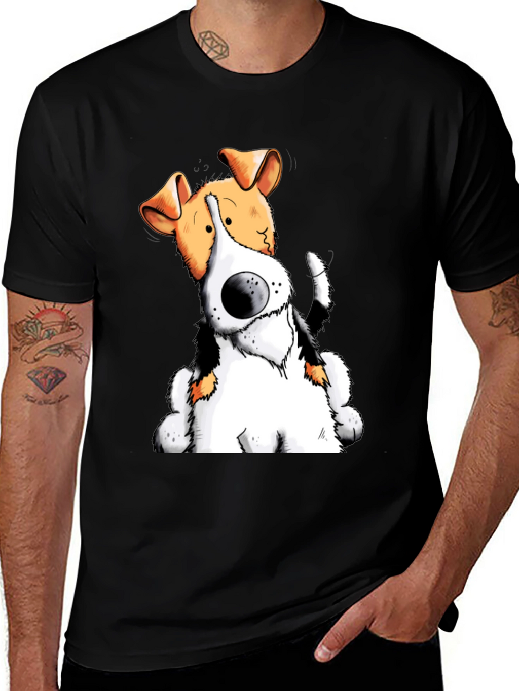 Cartoon Dog Graphic T-Shirt - Black Cotton Tee
