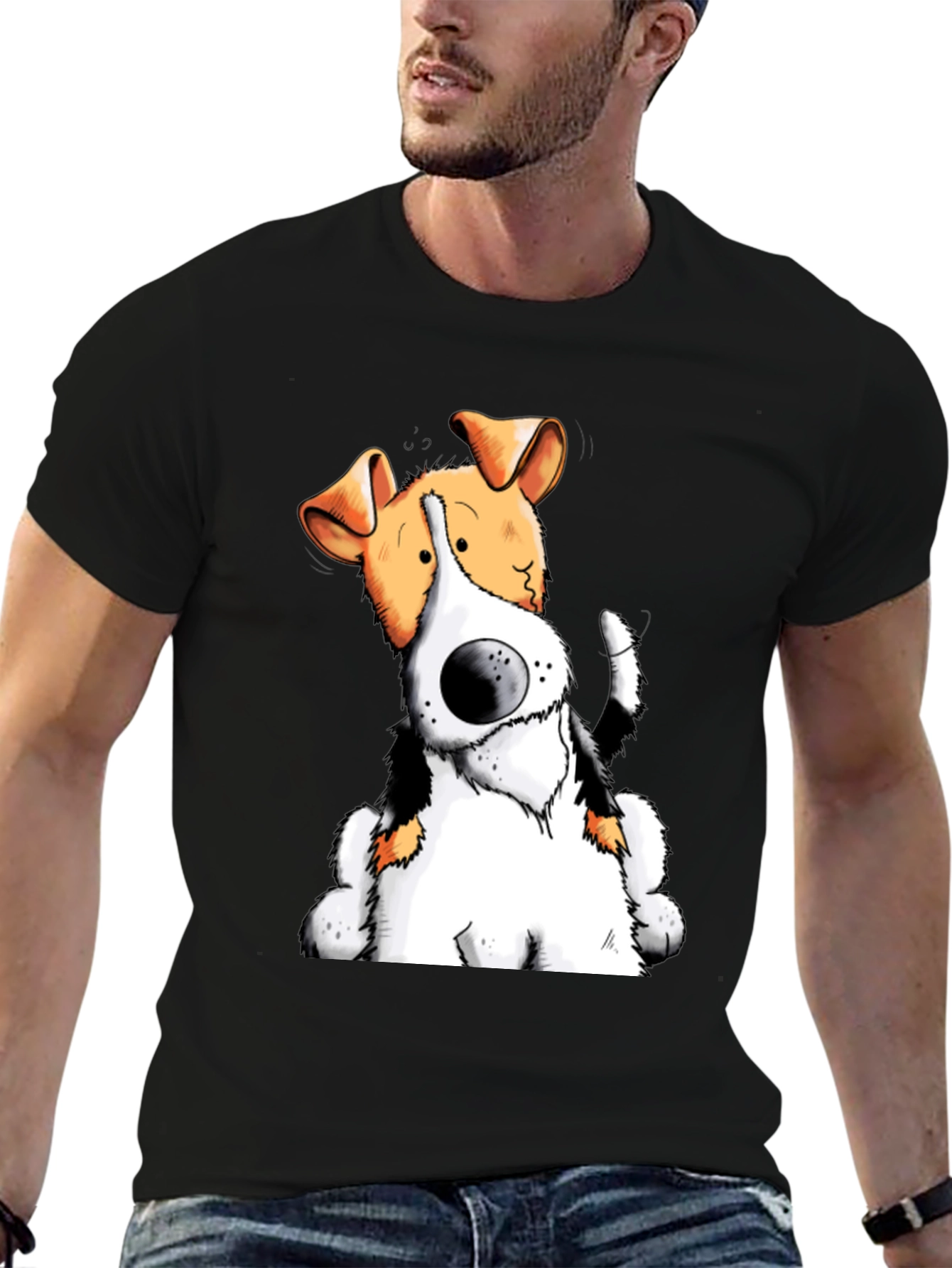 Cartoon Dog Graphic T-Shirt - Black Cotton Tee