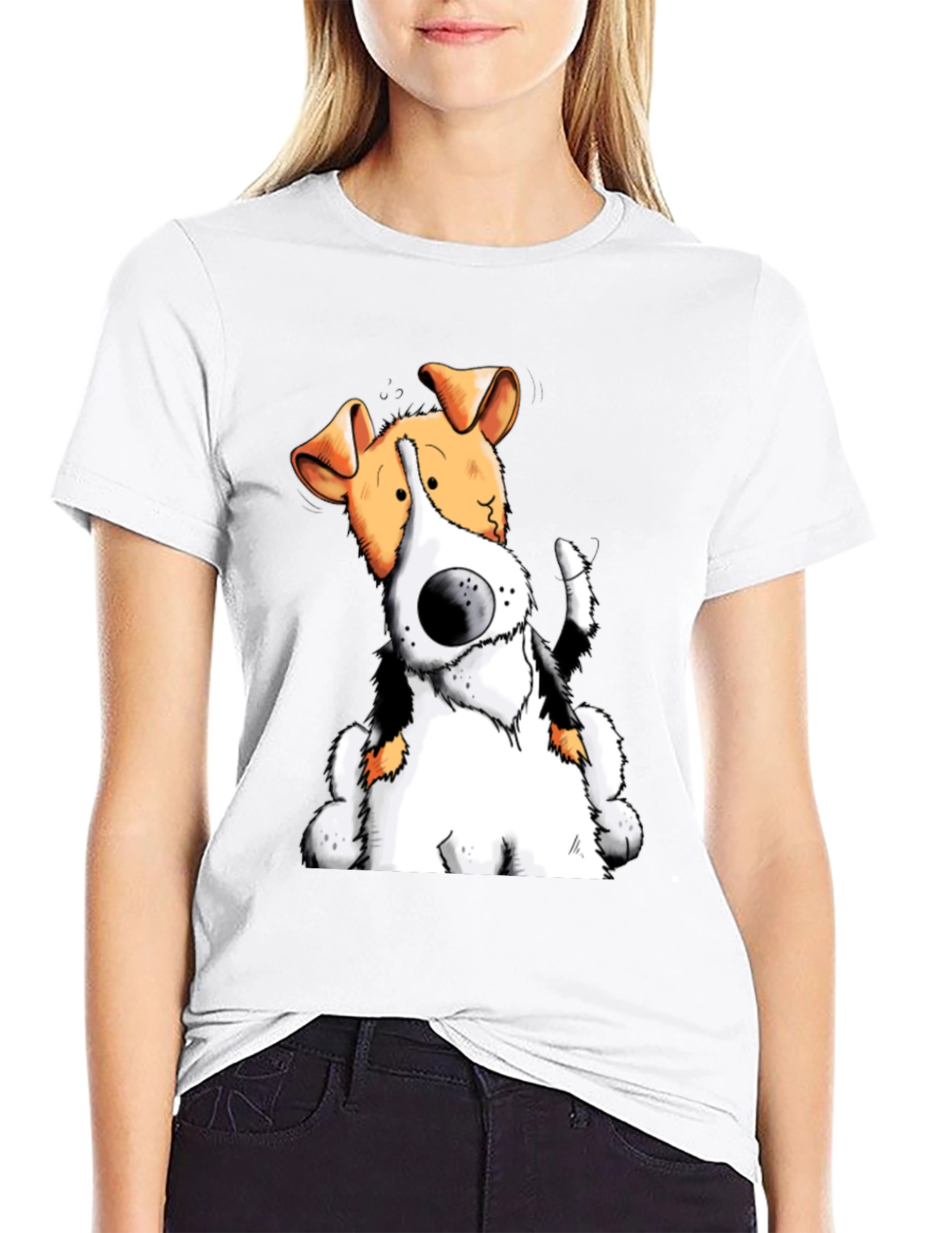 Cartoon Dog Graphic T-Shirt - Black Cotton Tee