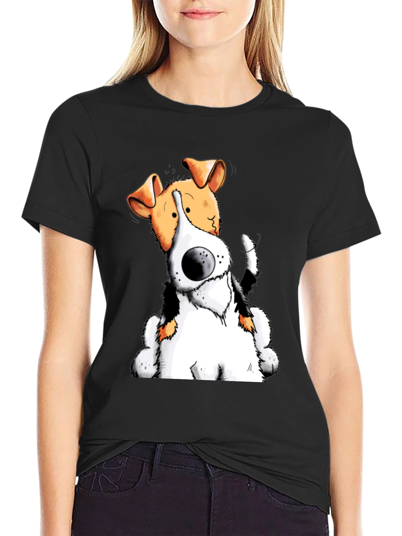 Cartoon Dog Graphic T-Shirt - Black Cotton Tee