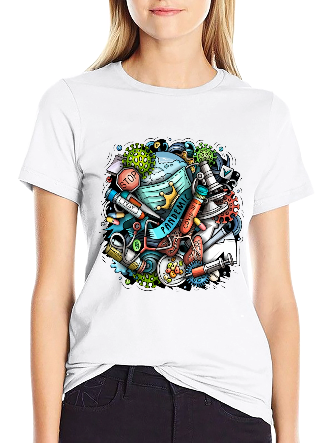 Pandemic Cartoon Graphic Black T-Shirt