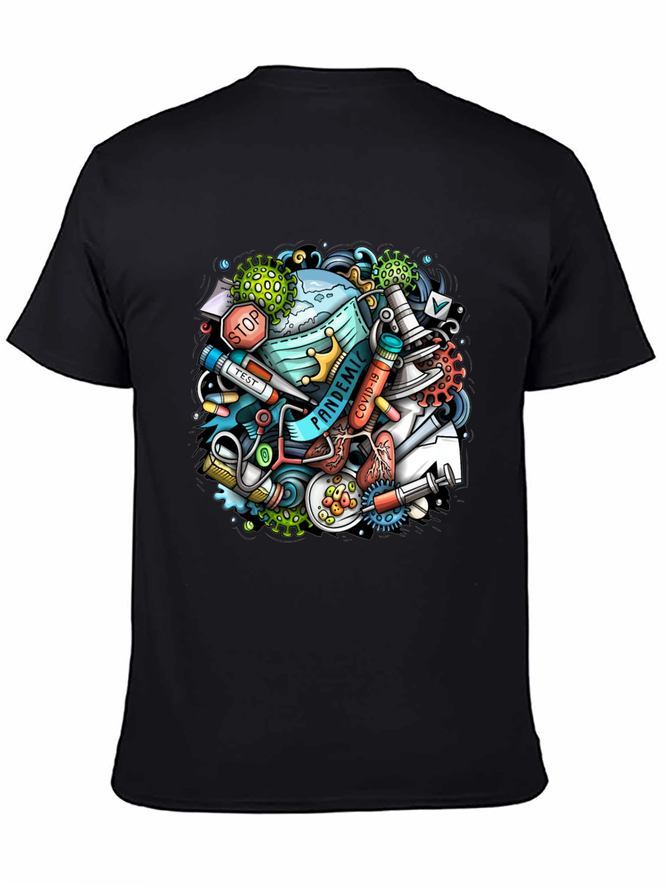 Pandemic Cartoon Graphic Black T-Shirt