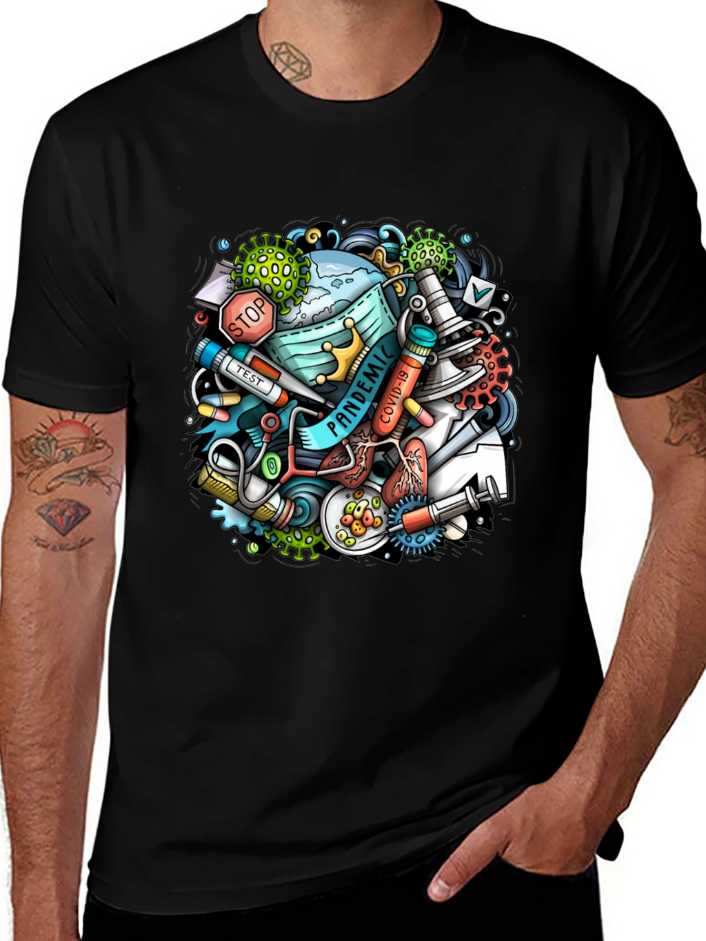 Pandemic Cartoon Graphic Black T-Shirt