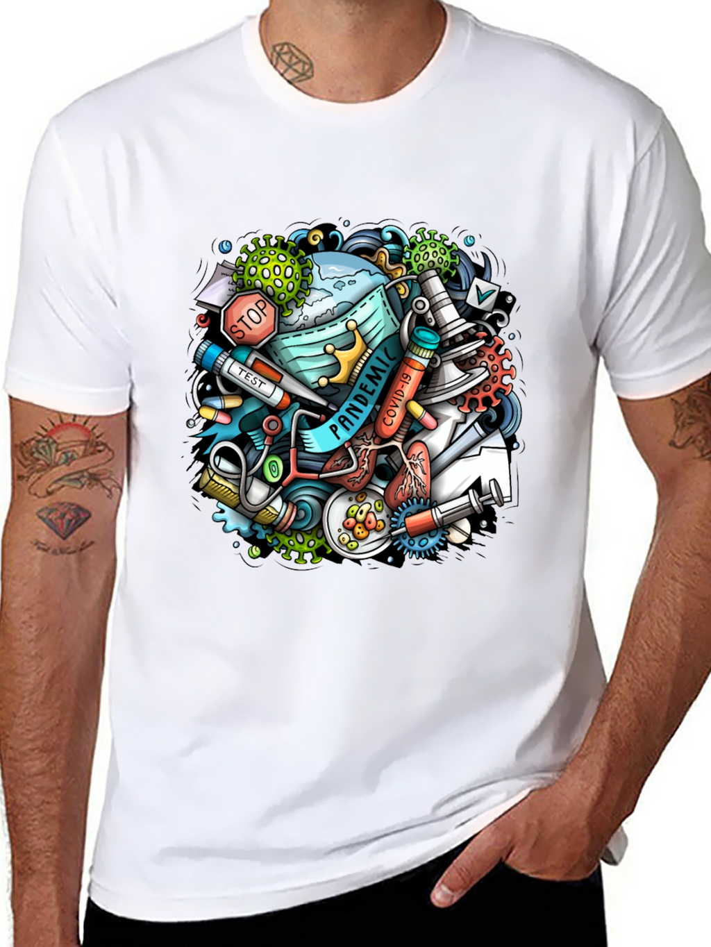 Pandemic Cartoon Graphic Black T-Shirt