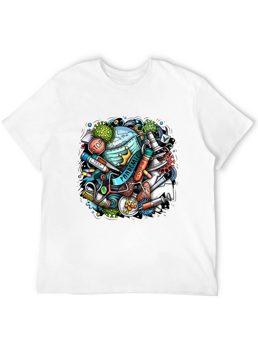 Pandemic Cartoon Graphic Black T-Shirt