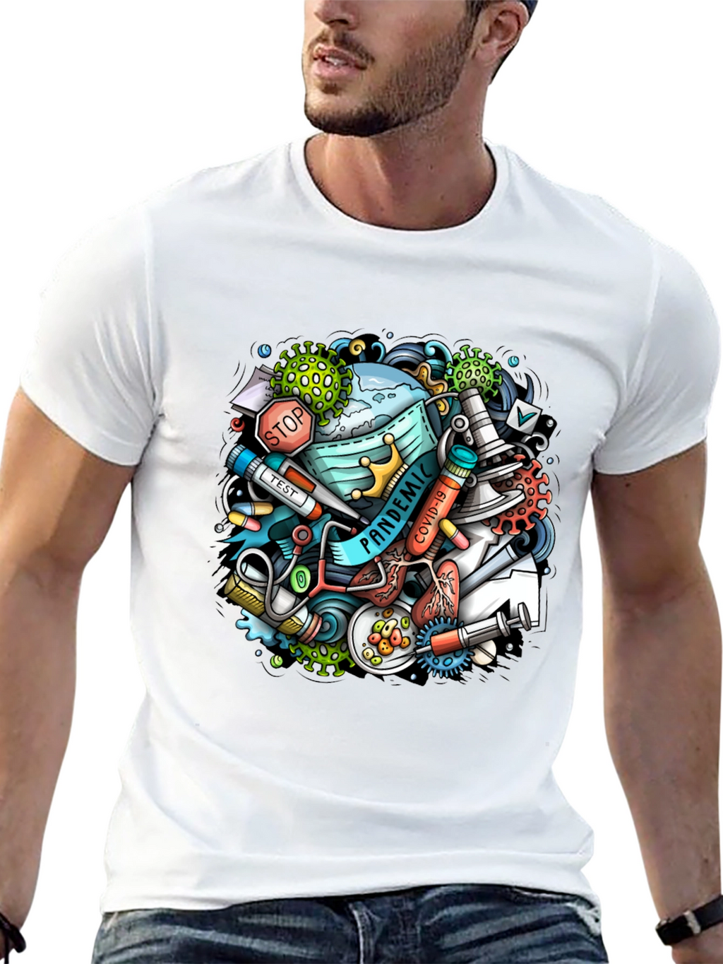 Pandemic Cartoon Graphic Black T-Shirt