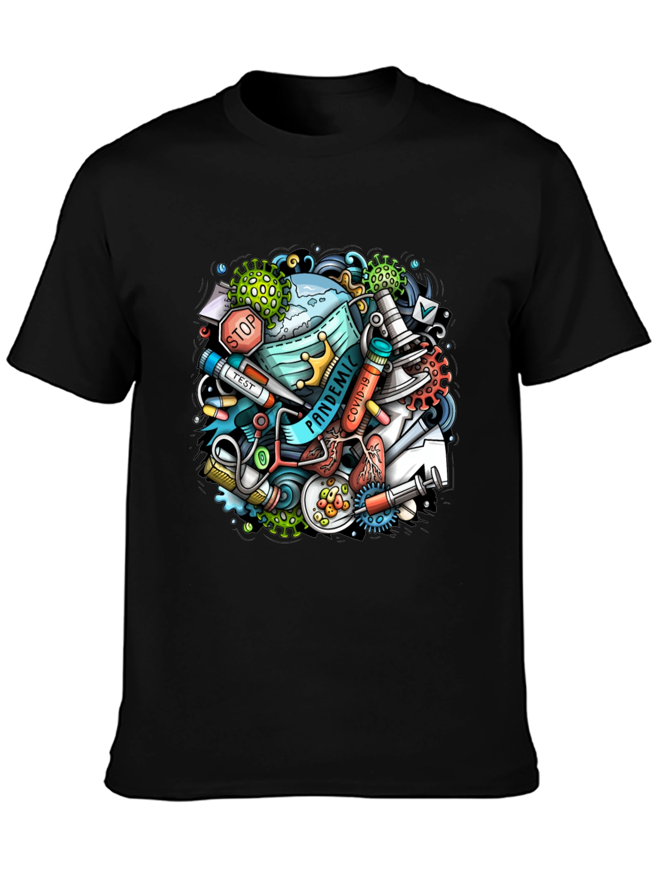 Pandemic Cartoon Graphic Black T-Shirt
