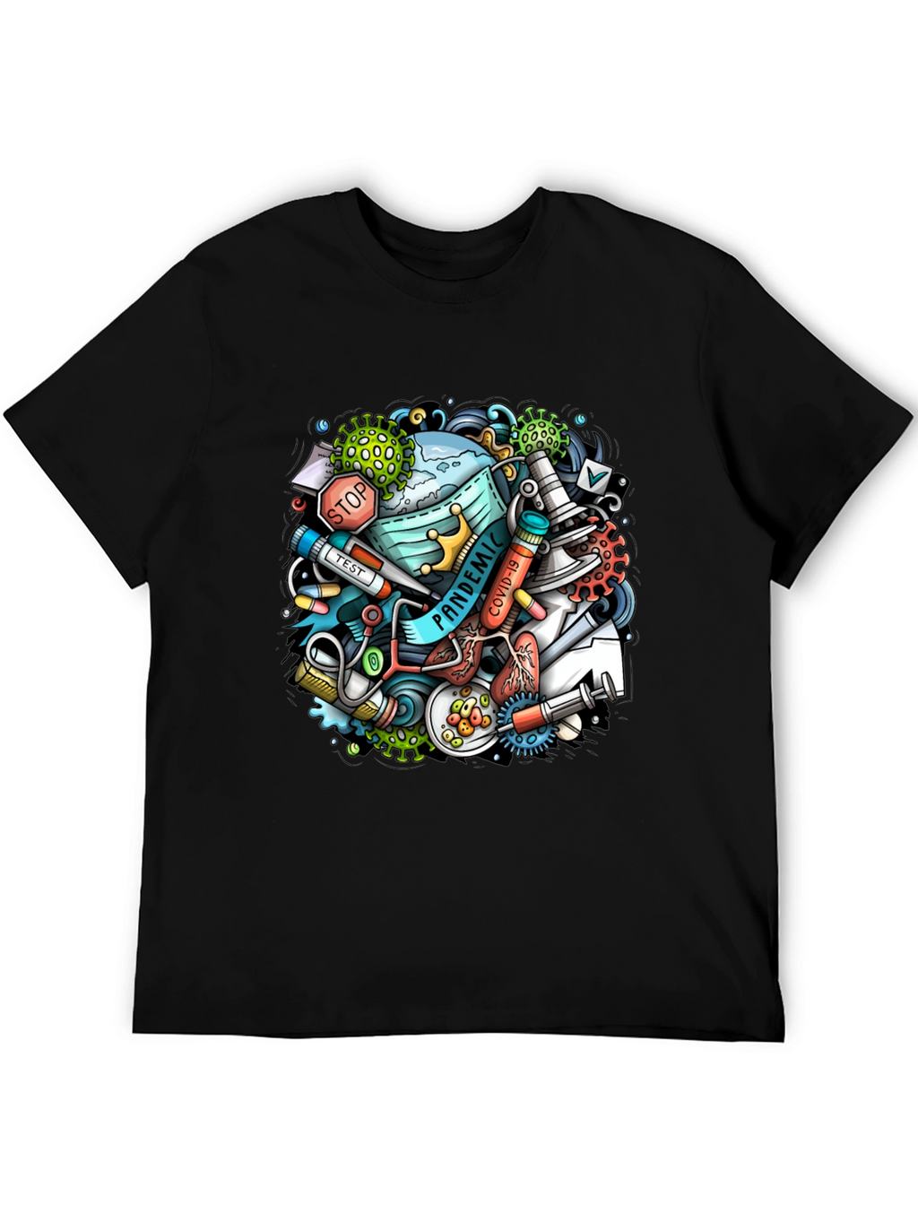 Pandemic Cartoon Graphic Black T-Shirt