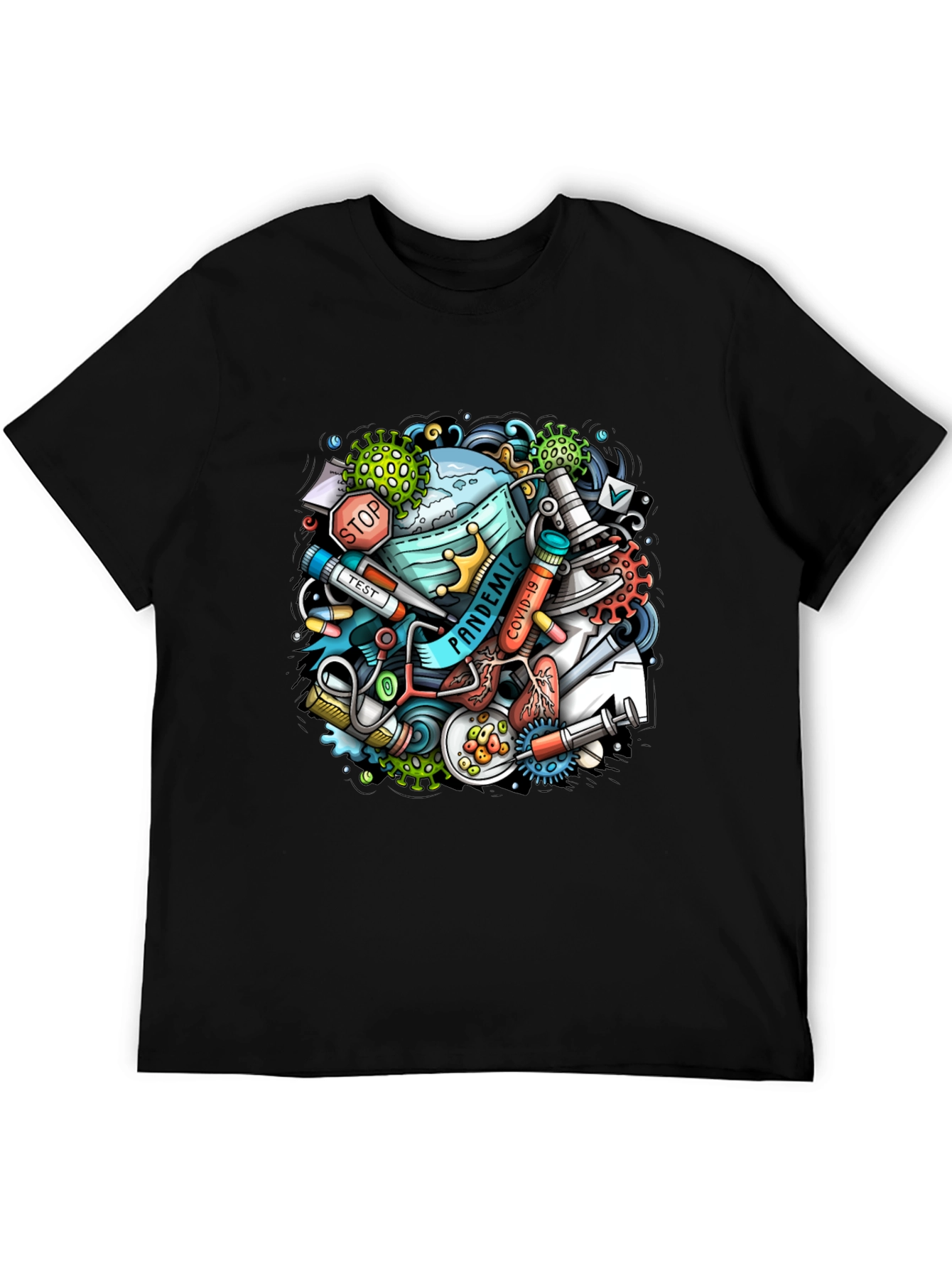 Pandemic Cartoon Graphic Black T-Shirt