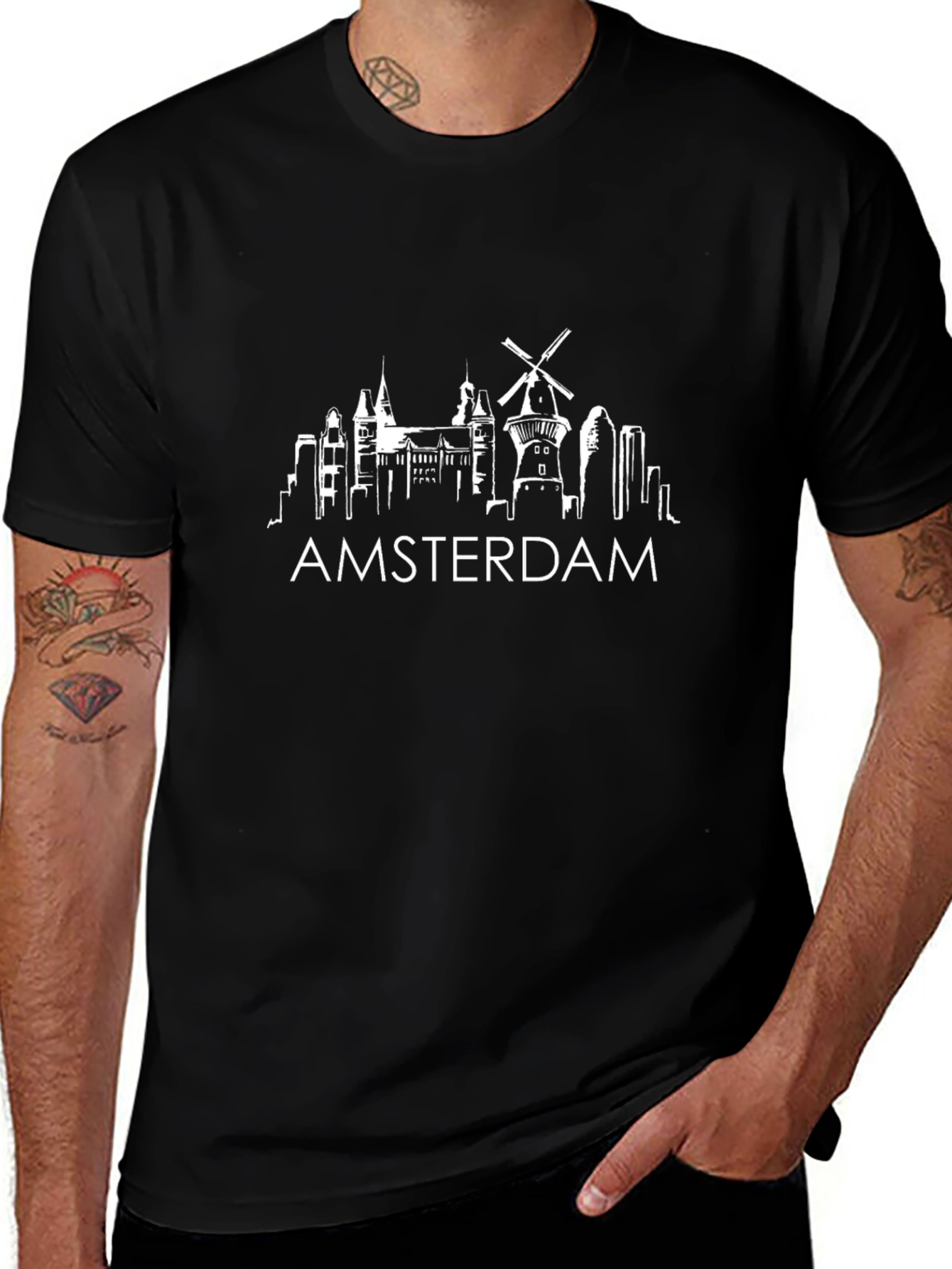 Amsterdam Skyline Black T-Shirt