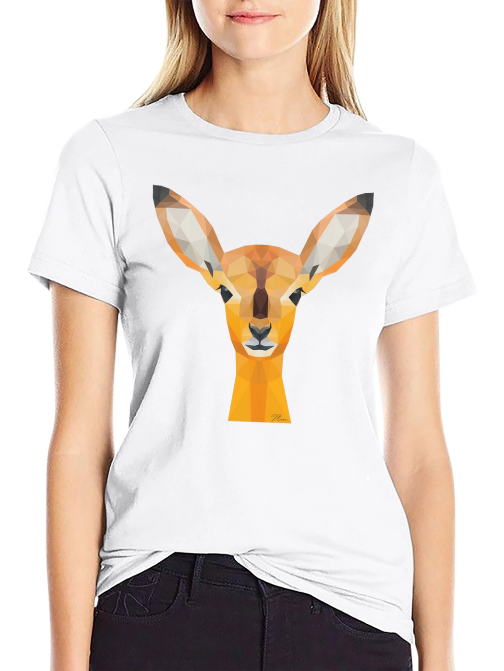 Geometric Deer Head Graphic Tee - Modern Art