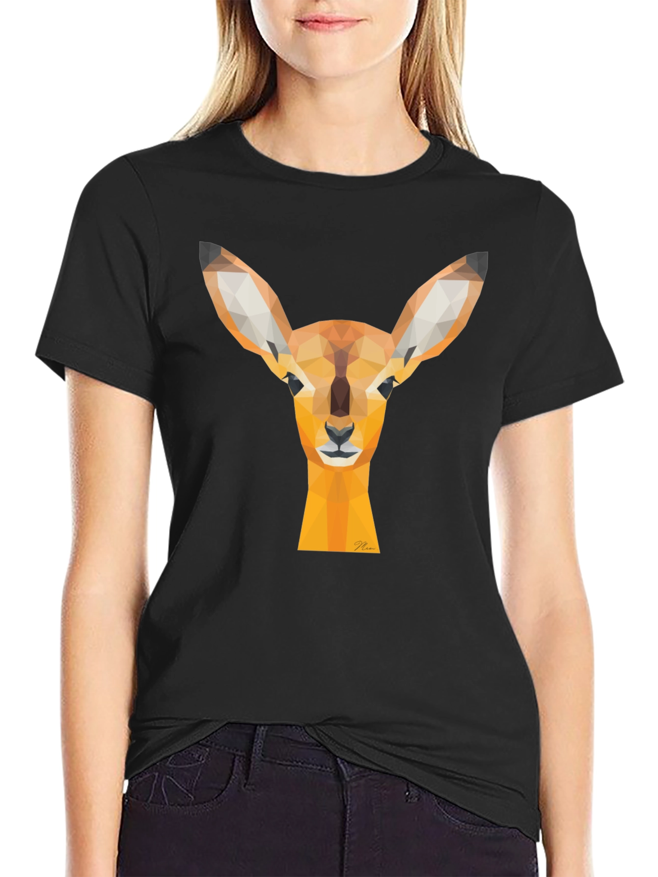 Geometric Deer Head Graphic Tee - Modern Art