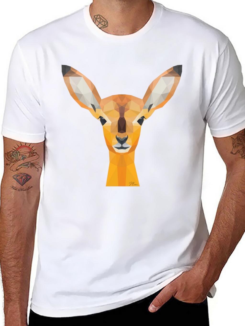 Geometric Deer Head Graphic Tee - Modern Art