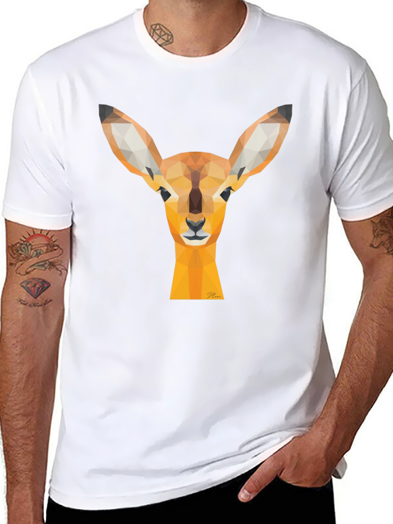 Geometric Deer Head Graphic Tee - Modern Art