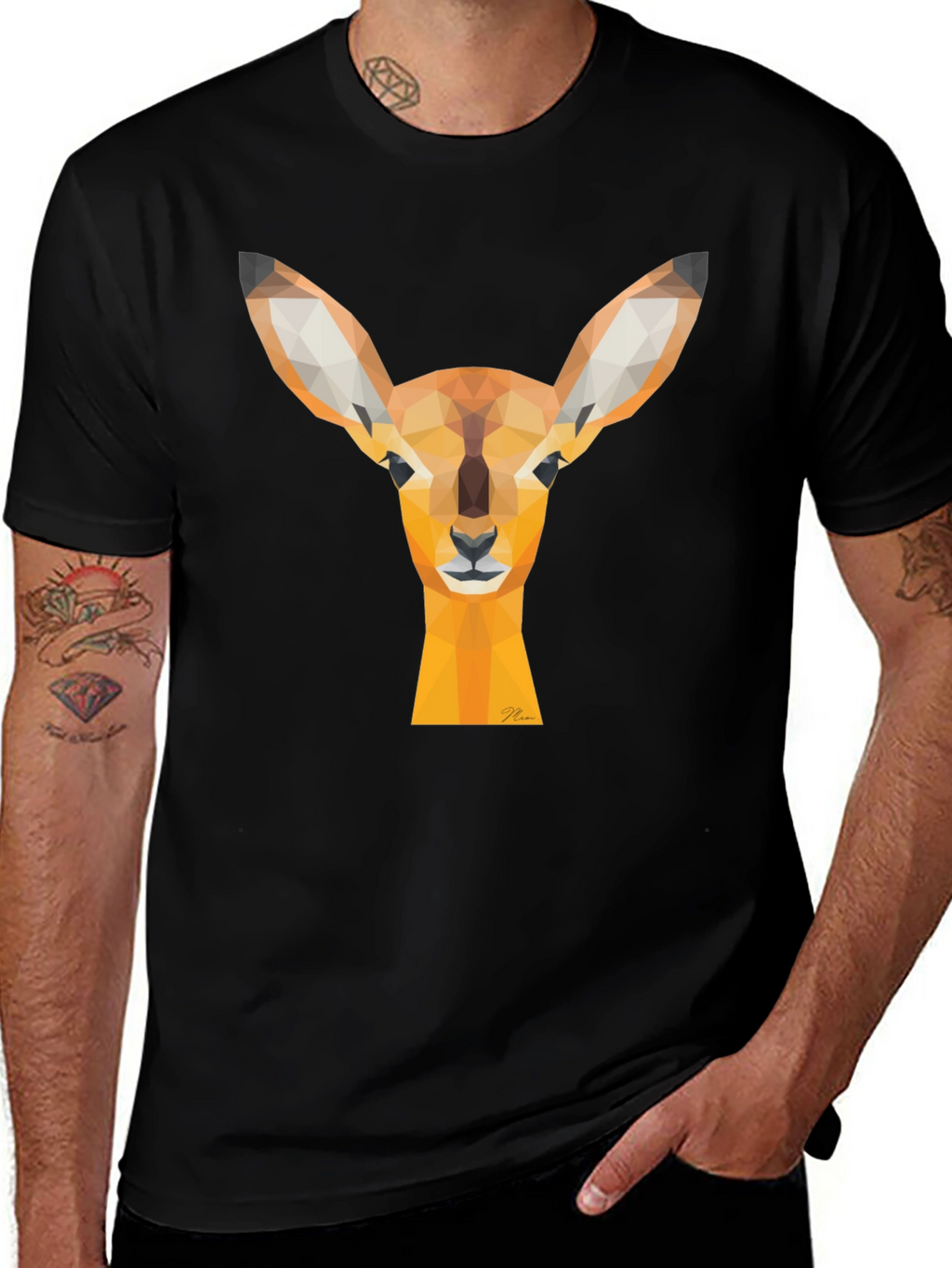Geometric Deer Head Graphic Tee - Modern Art