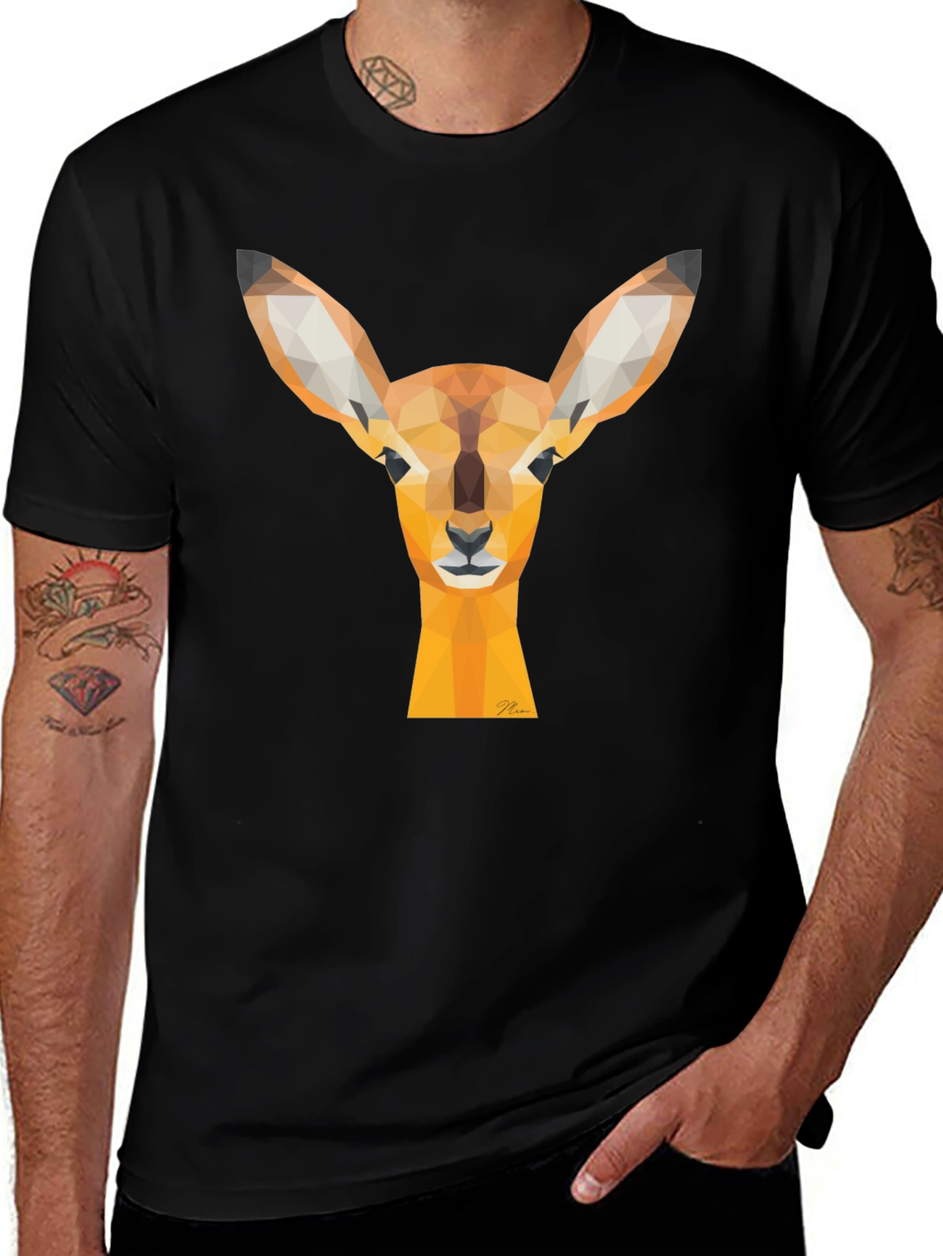 Geometric Deer Head Graphic Tee - Modern Art