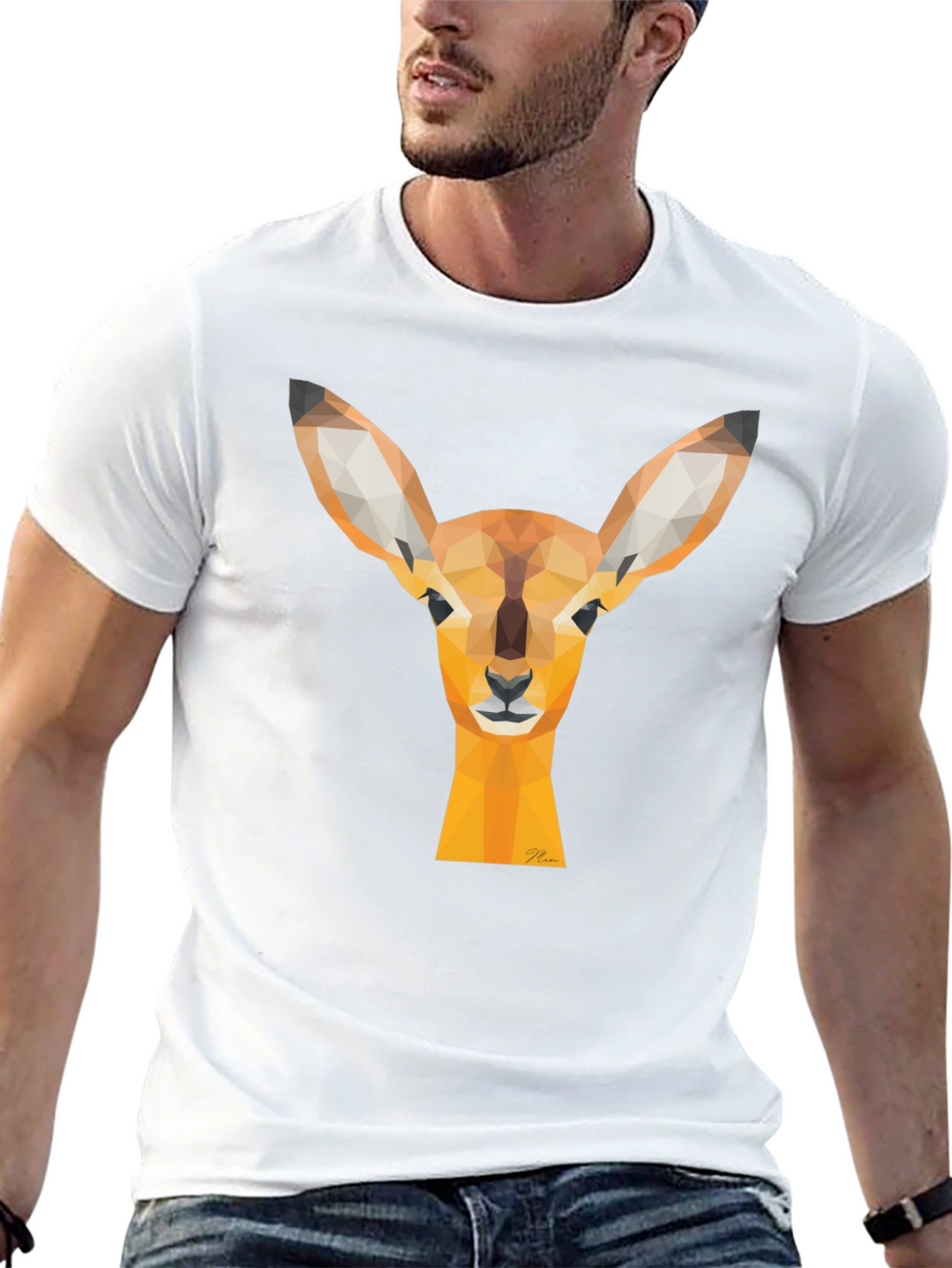 Geometric Deer Head Graphic Tee - Modern Art