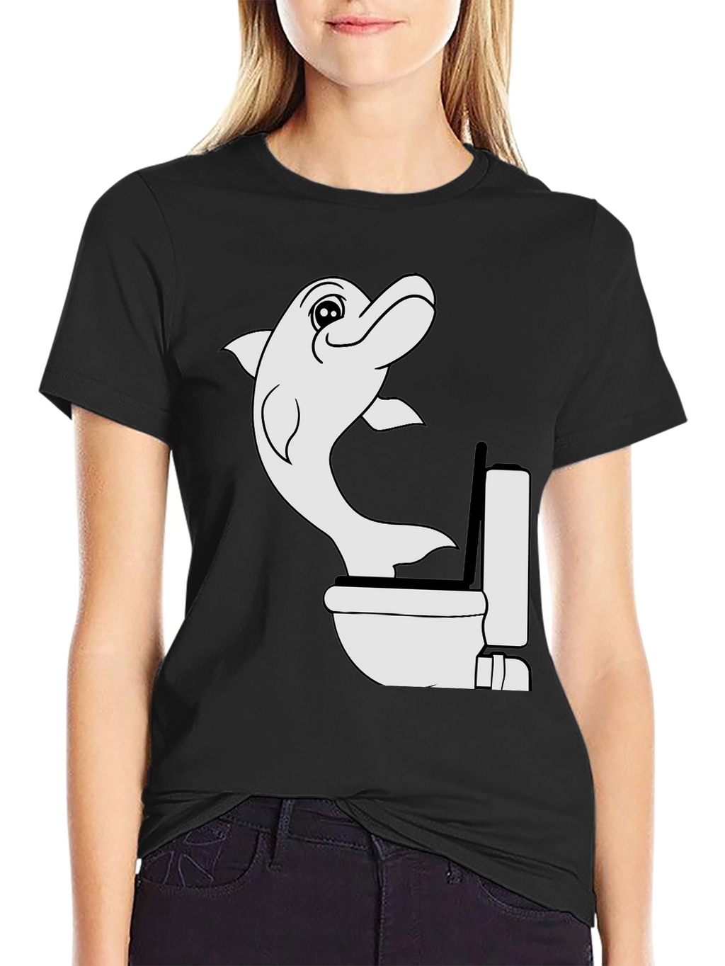 Dolphin Toilet Humor Black T-Shirt