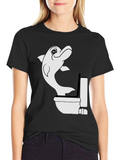 Dolphin Toilet Humor Black T-Shirt