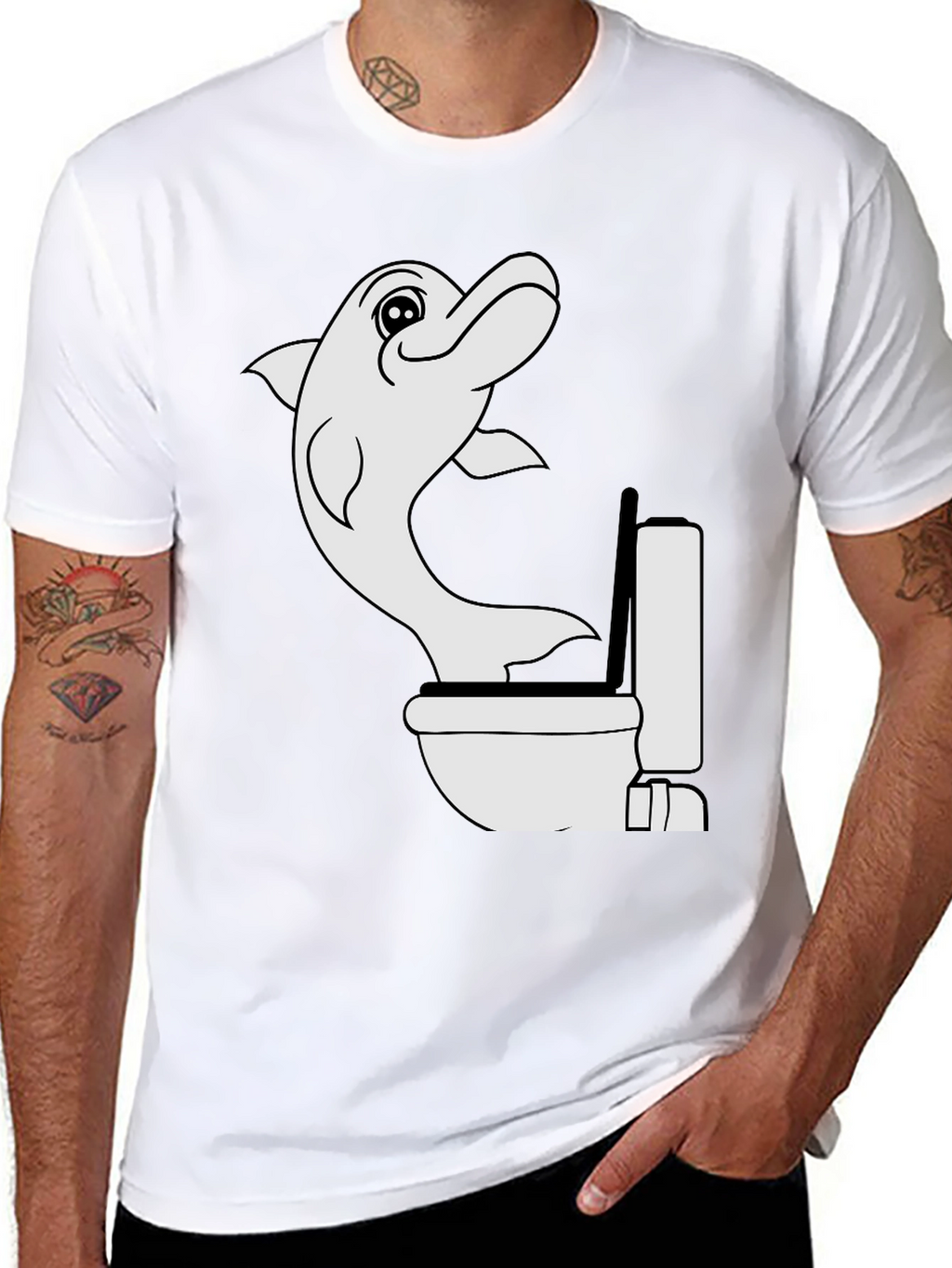 Dolphin Toilet Humor Black T-Shirt